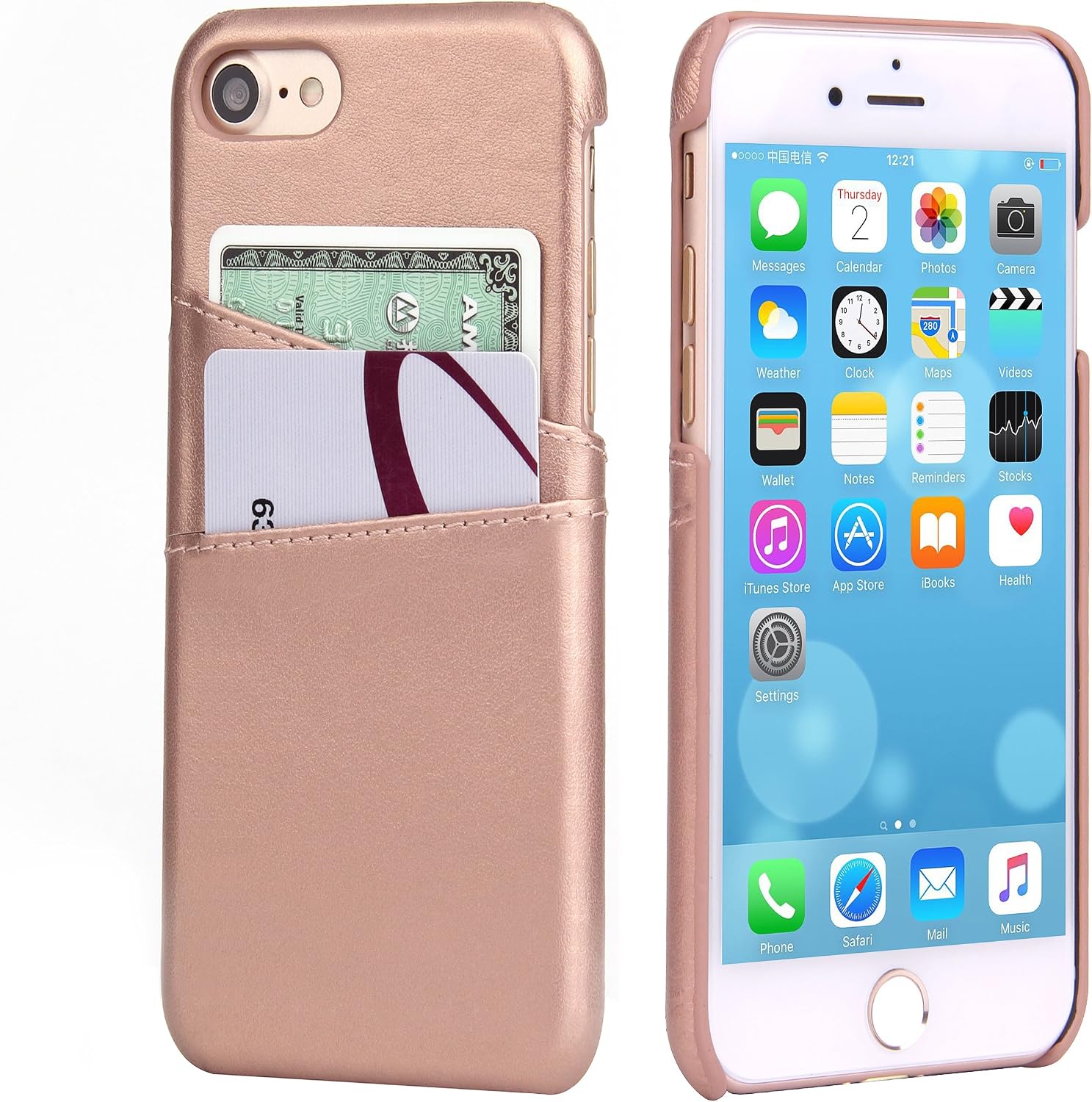 SOWOKO iPhone 8 Wallet Case, iPhone 7 Leather Card Case Ultra Slim Faux Leather Credit Card Slots ID Holder Shockproof Protective Cover for Apple iPhone 8 (2017) / iPhone 7 (2016) - Rose Gold