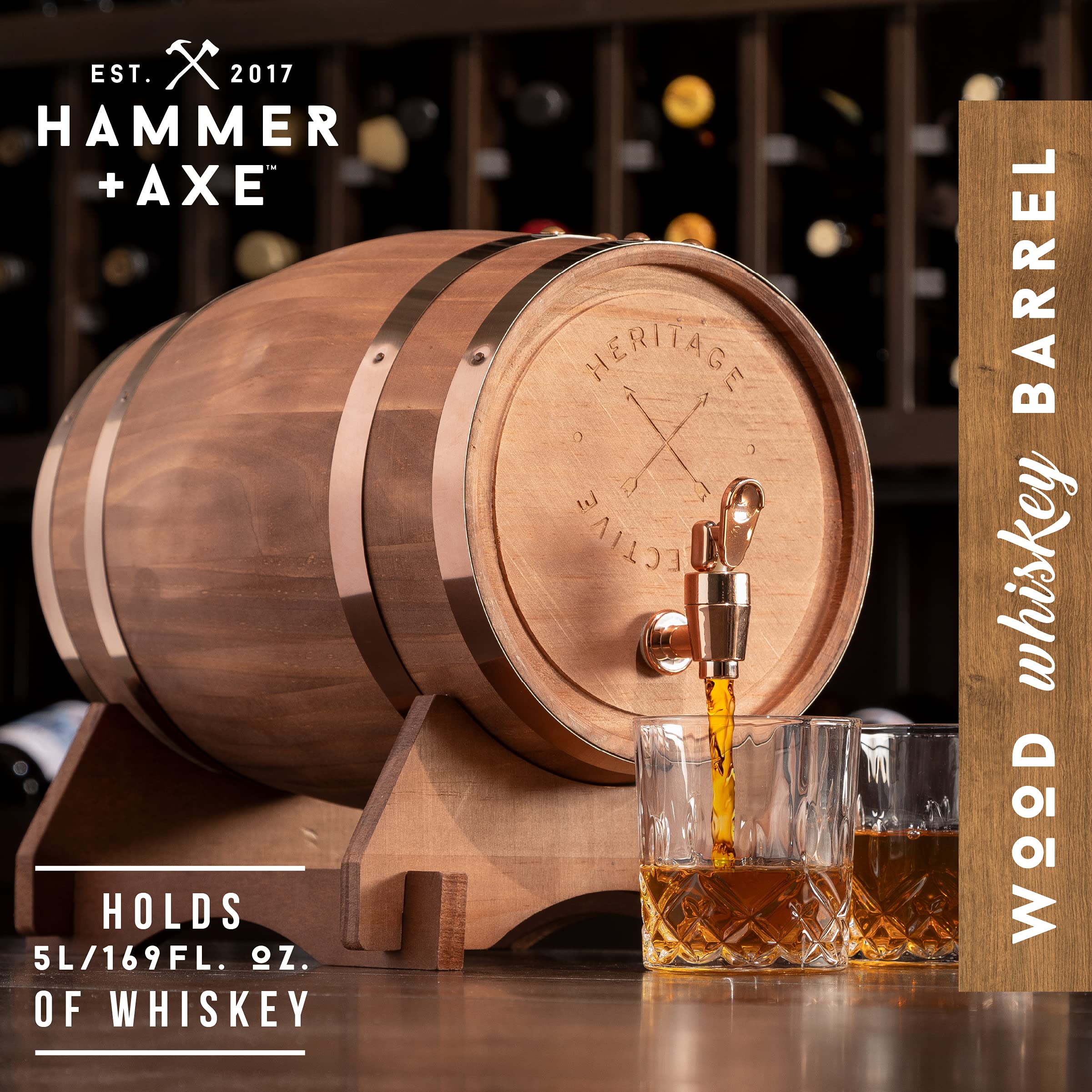 Buy Hammer + Axe Whiskey Barrel 5L, 169 fl oz Volume With EasyPour Tap