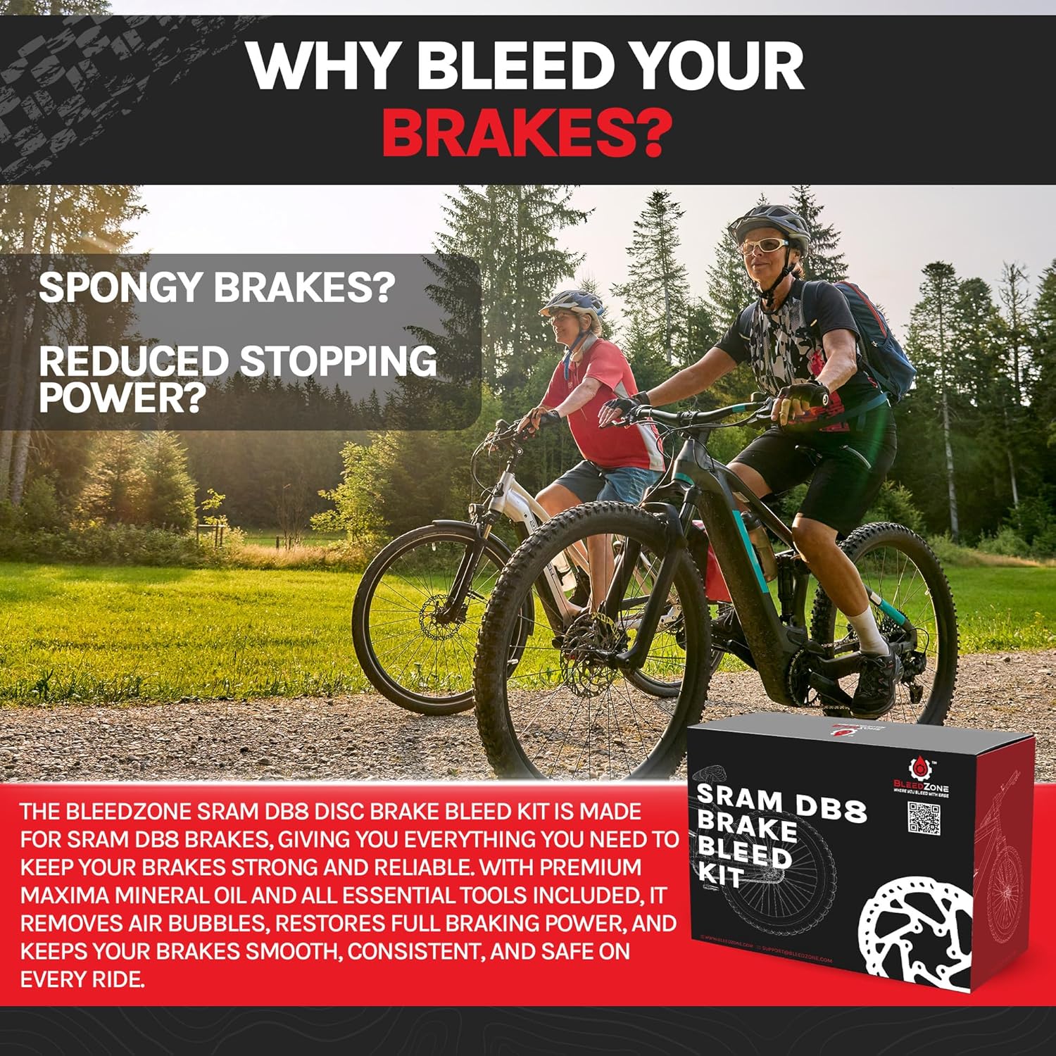 BleedZone SRAM DB8 Brake Bleed Kit with Maxima Mineral Oil Brake Fluid - Compatible with SRAM DB8, Mountain Bike Bleed Kit with 2X Syringes, 2X M4 Fittings, Fastener & Bleed Block