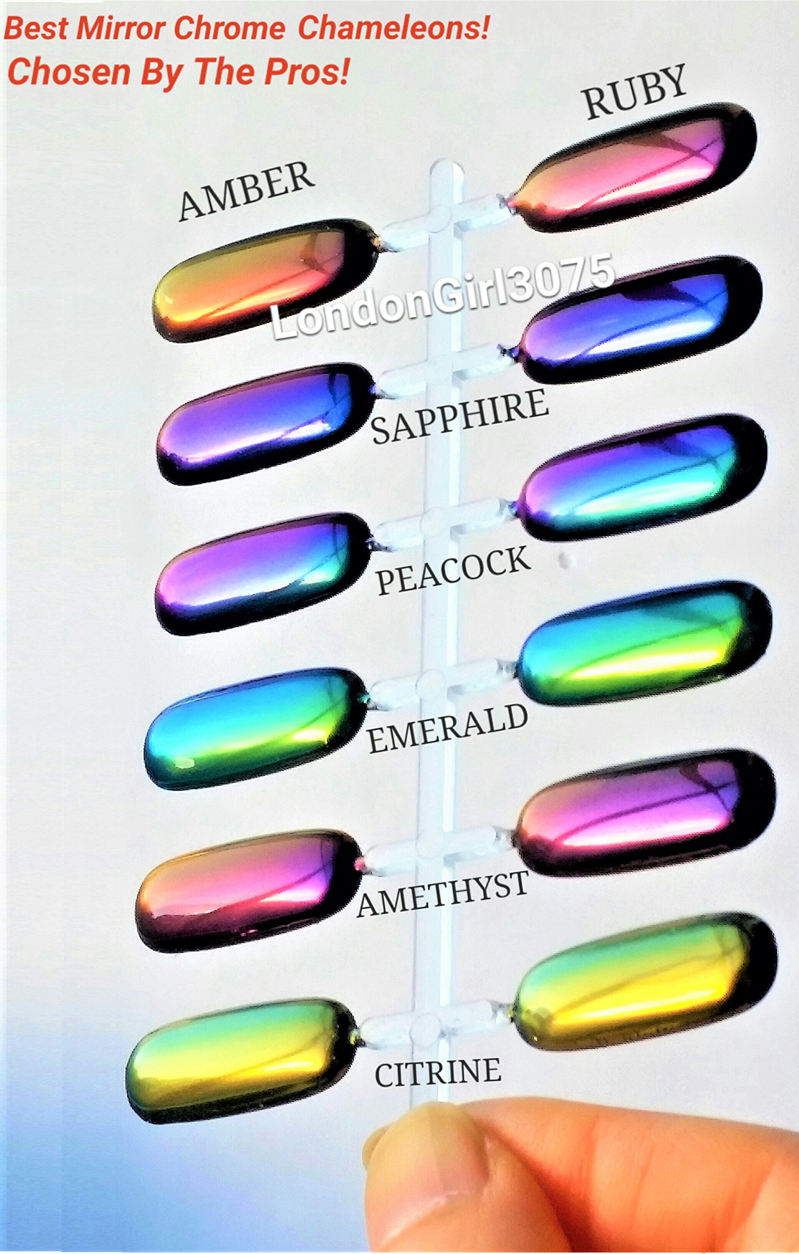 TOP GRADE ULTRA FINE MIRROR CHROME 3-COLOUR SHIFT CHAMELEON POWDER PIGMENTS FOR NAILS - 1 POT WITH 0.5G OF PEACOCK COLOUR PIGMENT - UK SELLER