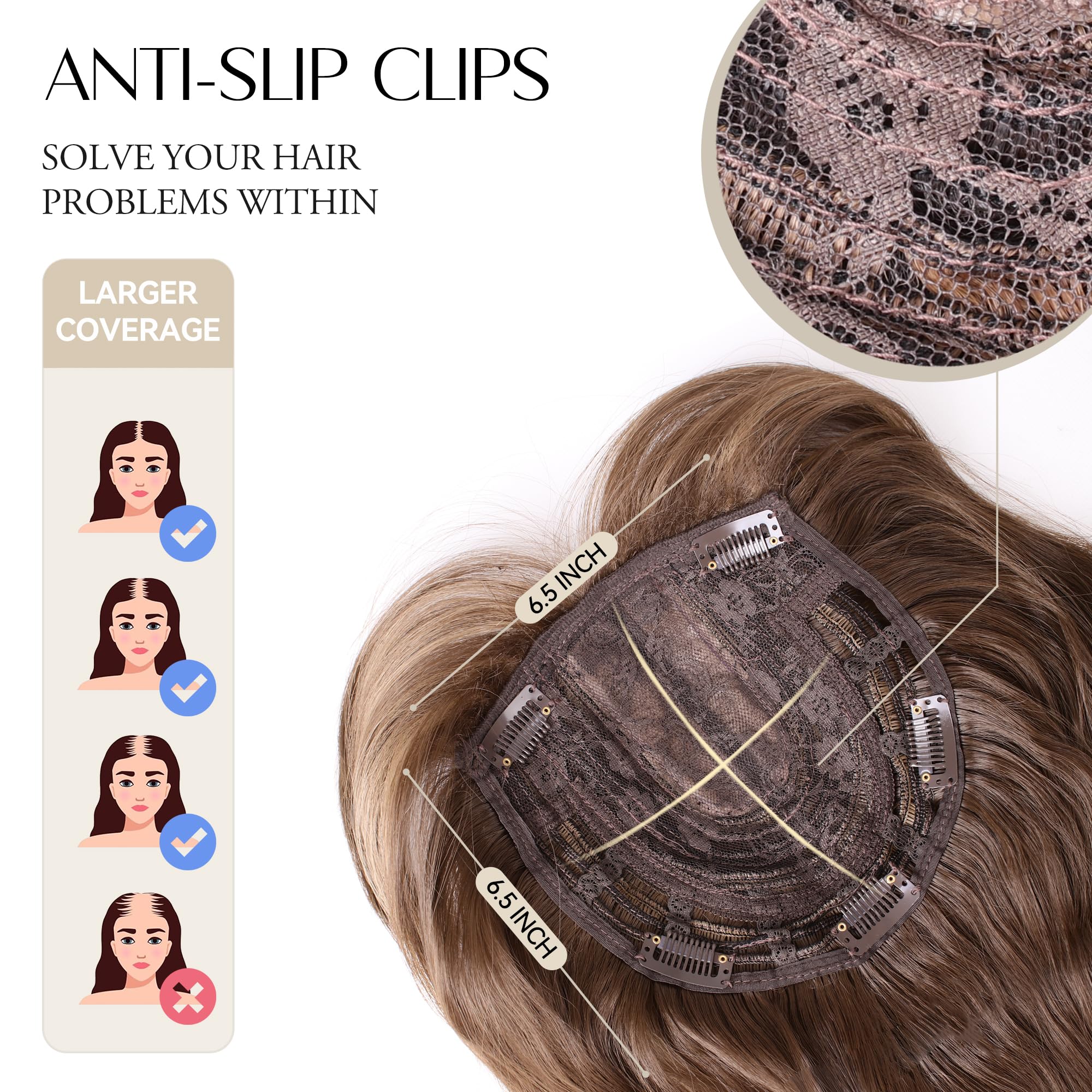 Hair Toppers para mujer: 20 rizado ondulado, rubio miel y marrón claro sintético clip en pelo con flequillo y volumen 3