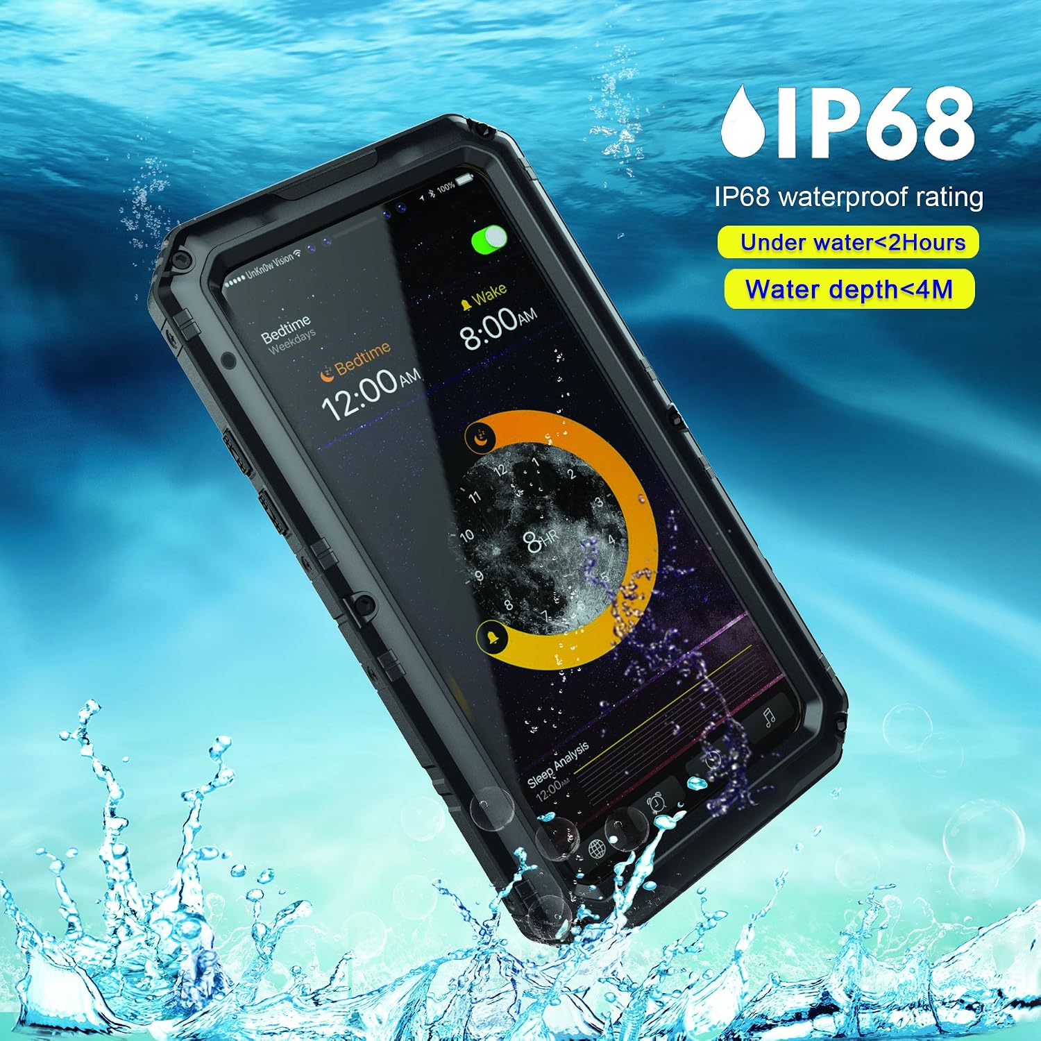 Mitywah Waterproof Case for iPhone X/XS, Heavy Duty Durable Metal Full Body Protective Case Built-in Screen Protection Waterproof Shockproof Dustproof Rugged Military Grade Defender, Black