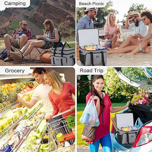 Miniatura 7 de Bolsa Enfriadora Suave Aislada, Enfriadores de Hielo Grandes de Lados Suaves para Playa, Plegable y Portátil Negro (60 CAN XL),Gris (60 CAN