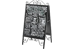 MyGift Oversized Scrollwork A-Frame Black Metal Freestanding Chalkboard Sign