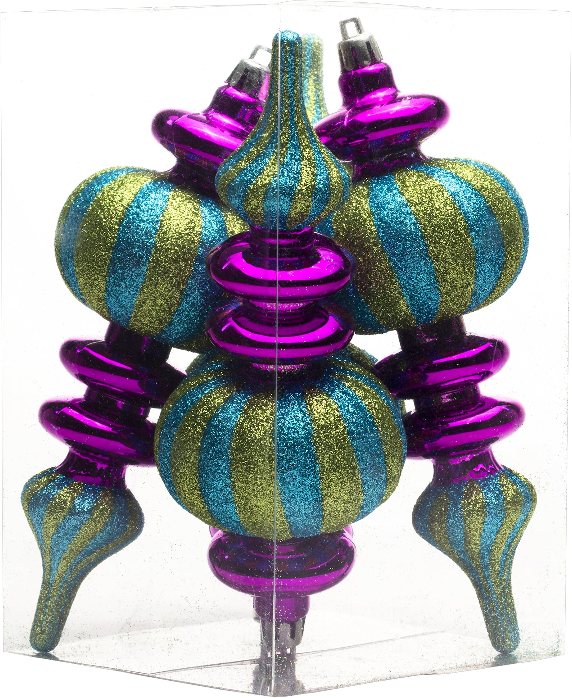 WL-FIN-4PK-ALGP Decorative Finial Ornament Set, Aqua/Lime Green/Purple
