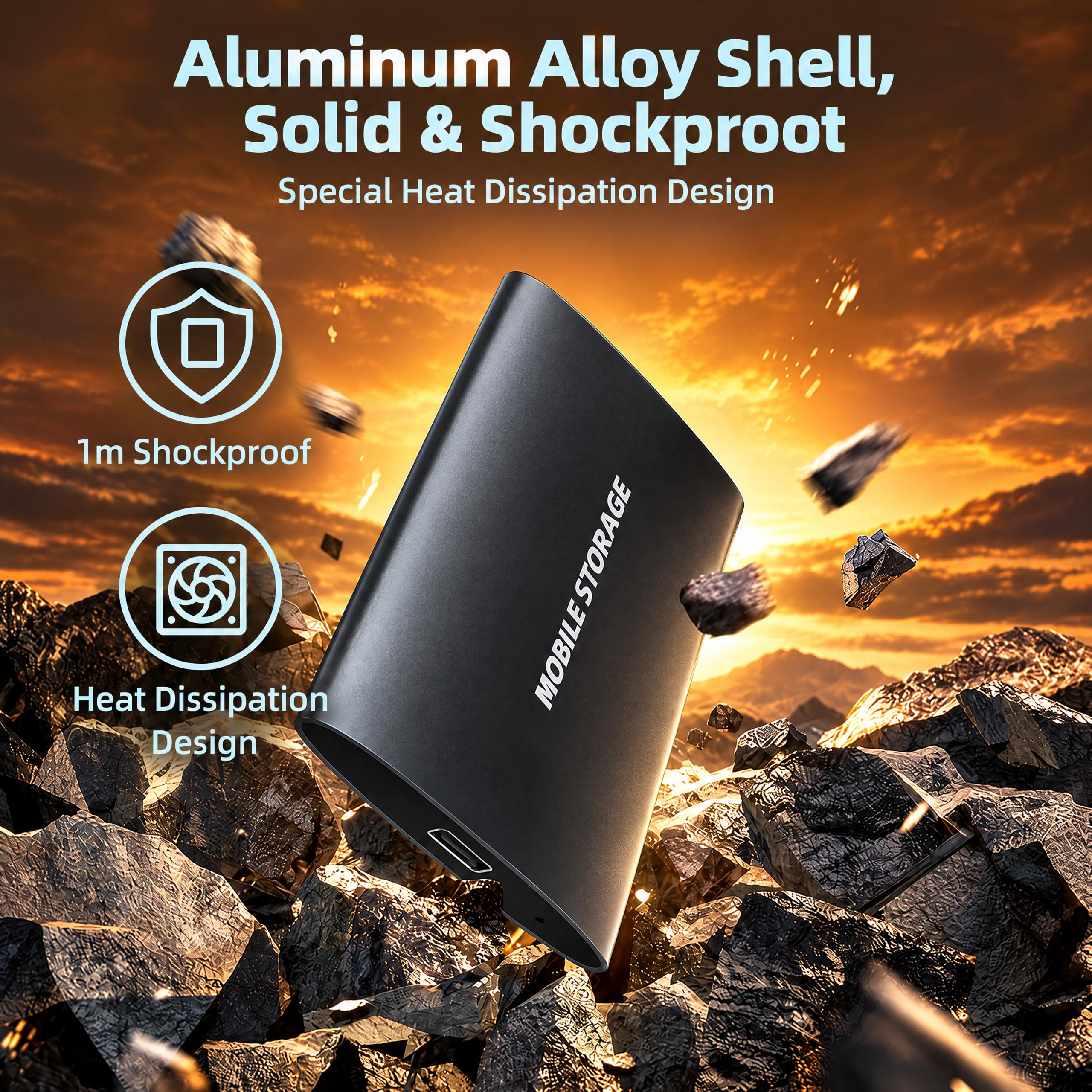 Sperric Disque Dur Externe Portable 2To USB SATA Ultra Fin Tout-Aluminium Stockage pour PC, Mac, Laptop, Ordinateur de Bureau, Ordinateur Portable, Windows (Noir)