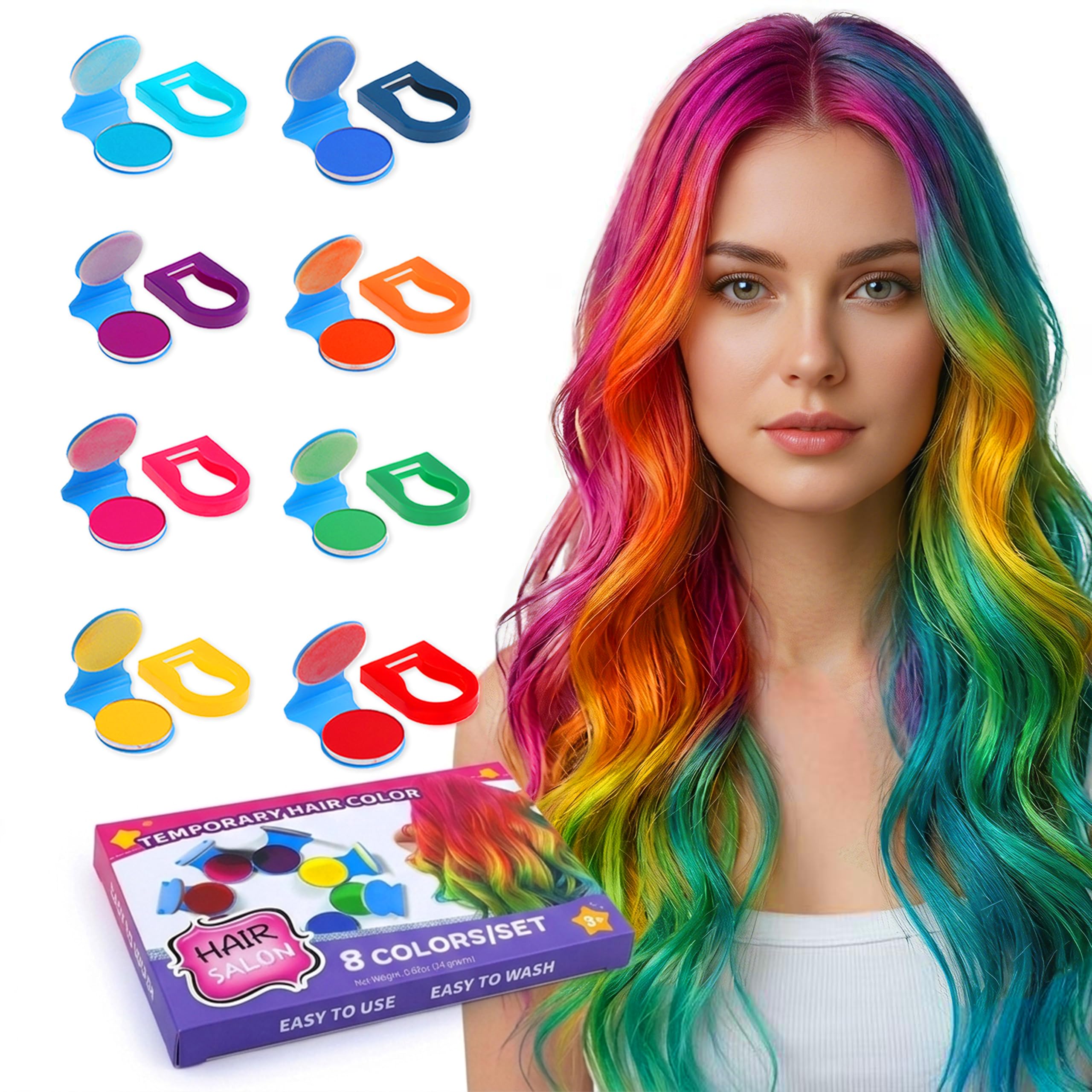Hair Chalk for Kids - 8 Farben Antihaft-Waschbare Haarfarbe für Kinder - Haarkreide für Mädchen mit dunklem Haar, blond - vibrierende temporäre Haarfarbe für Kinder - Waschen mit