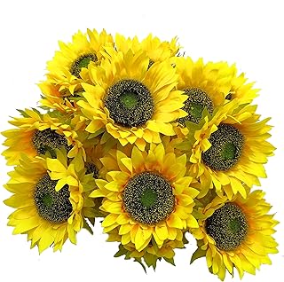 cn-Knight Artificial Flower 20pcs 6'W Silk Sunflower Heads Real Looking Fake Sunflower for Cake Flower Wedding Centerpieces Home DÃ©cor Wall Wreath DIY Garland Baby Shower Photography Props(Yellow)
