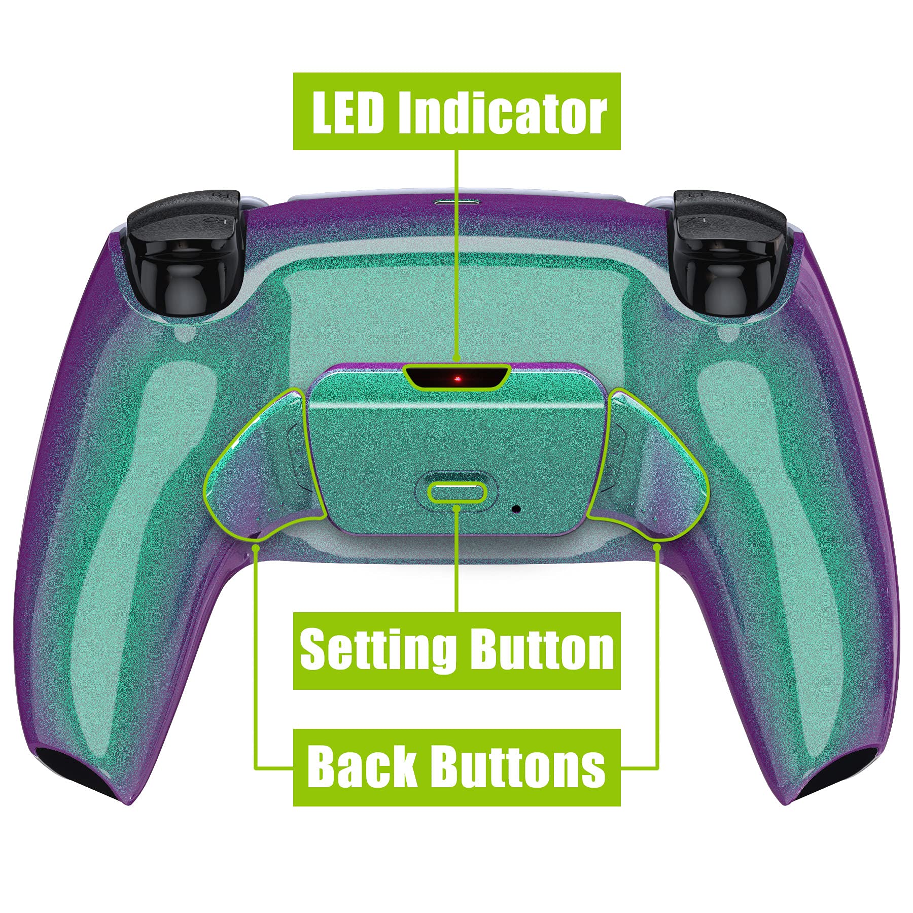 eXtremeRate RISE 2.0 Remap Kit Programmabile per ps5 controller BDM-010/020,Tasti Aggiuntivi Palette Back Button Cover Posteriore per ps5 Joystick BDM-010/020-Camaleonte Verde Viola