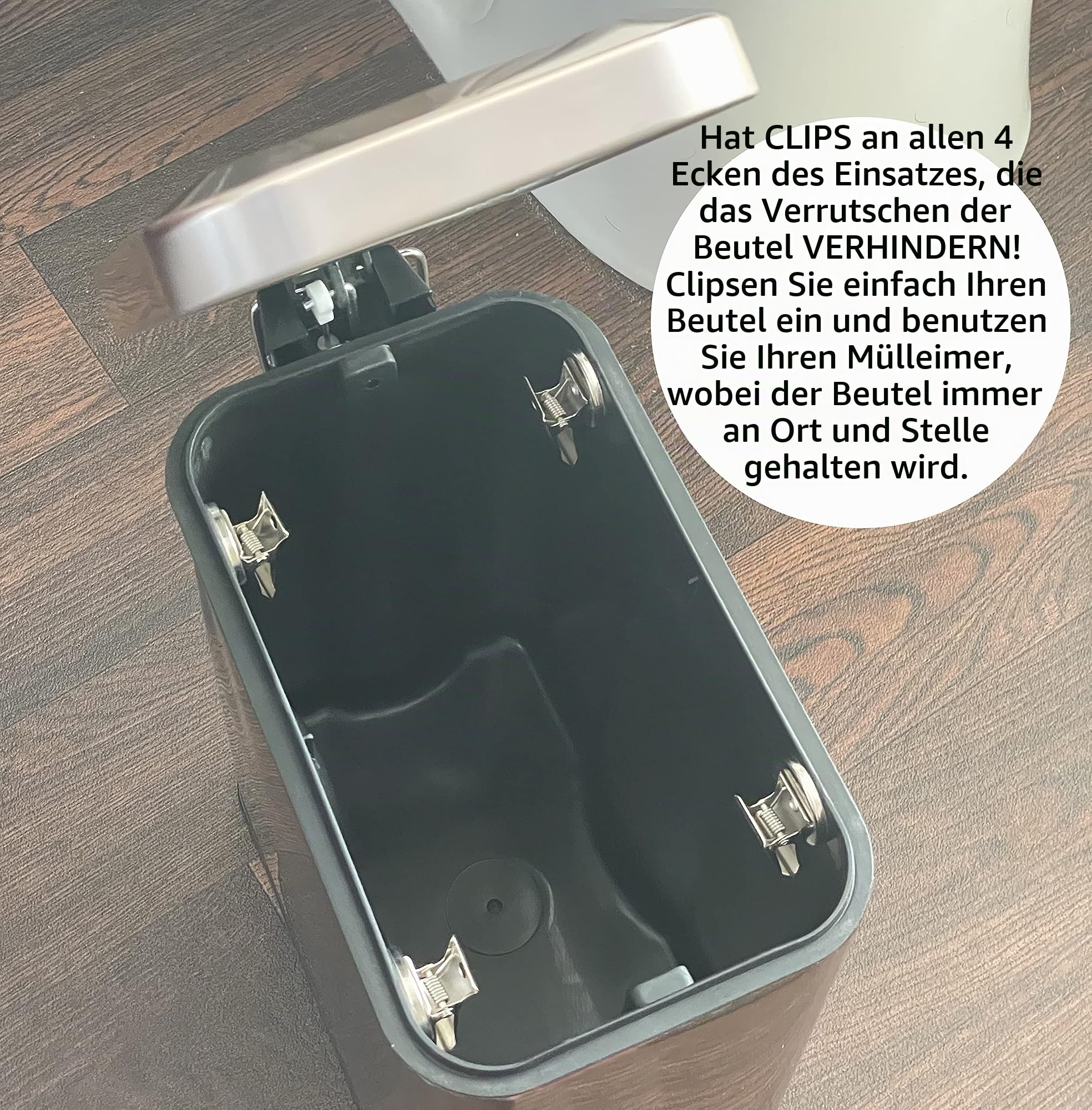 Homie Soft Close, rechteckiger Abfalleimer 5L mit Anti-Bag Slip Liner und Deckel, Verwendung als Mini-Mülleimer, schlanker Staubeimer oder Dekor im Badezimmer (Roségold)