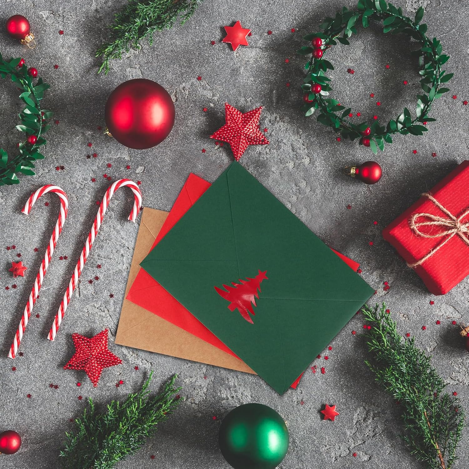 Qilery 120 Pcs Christmas Envelope with 150 Pcs Self Adhesive Christmas Tree Labels Colorful Greeting Card Pockets Stickers for Holiday Small Cards Invitation Greeting Gift Supplies