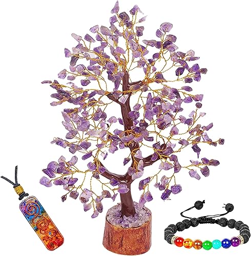 Cristal de amatista, árbol bonsái de cristal, árbol de la vida, cristales de buena suerte, piedras de chakras, regalos de inauguración de la casa,