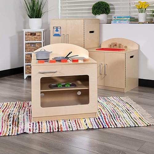 Flash Furniture Hercules - Estufa de cocina de madera infantil para uso comercial o doméstico, segura, diseño apto para niños, natural