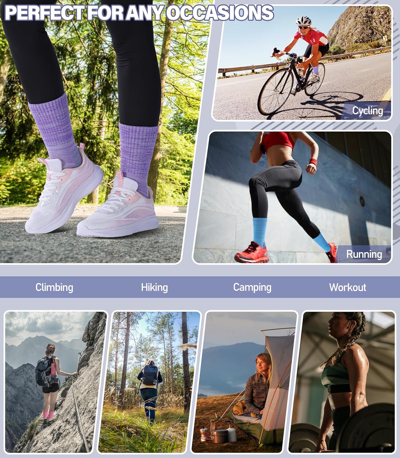 Women Hiking Crew Socks Running Athletic Thick Cushion Compression Moisture Wicking Walking Socks 5 Pairs - Image 5