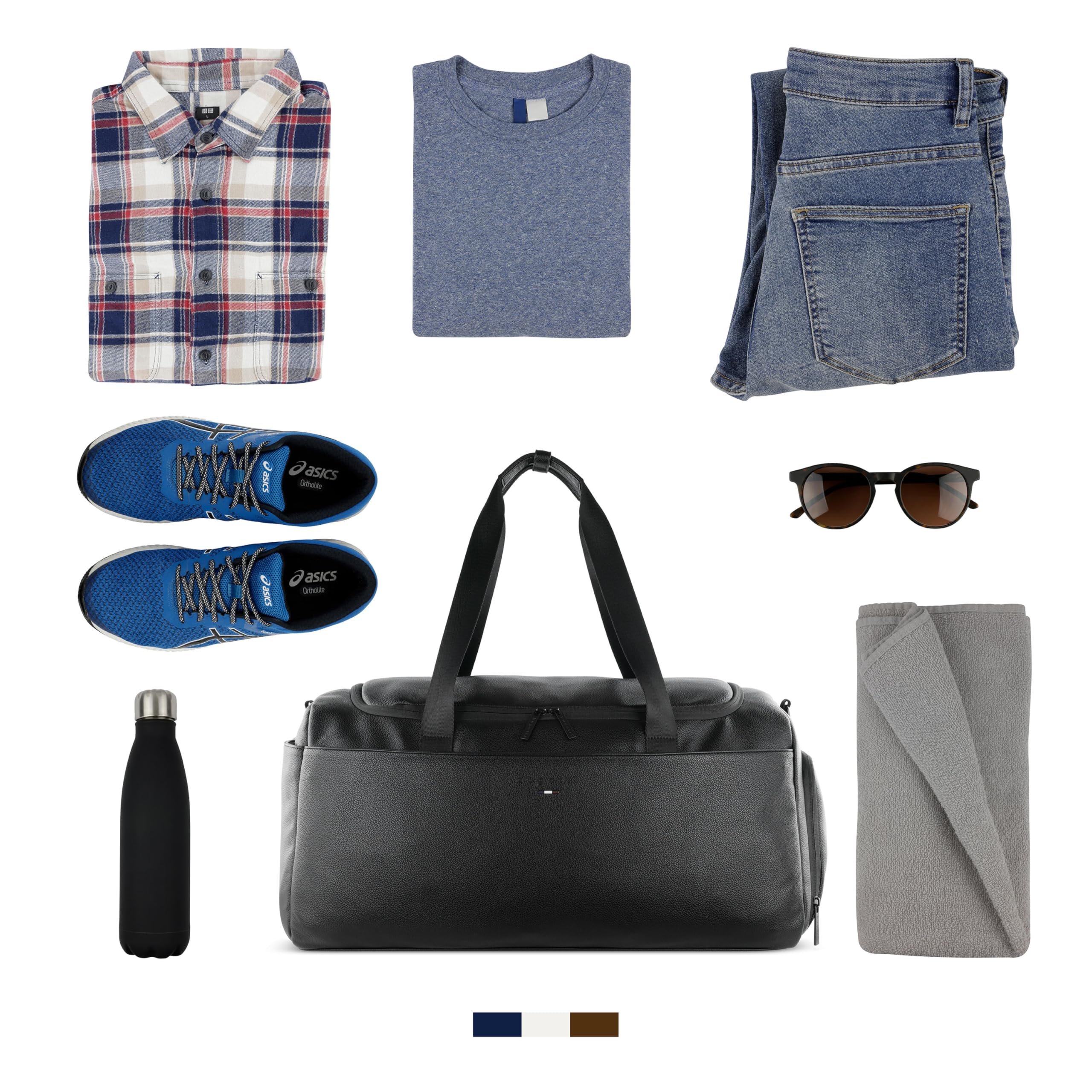 bugatti Rico Reisetasche aus Kunstleder mit extra Schuhfach, Weekender mit ca. 40L, schwarz