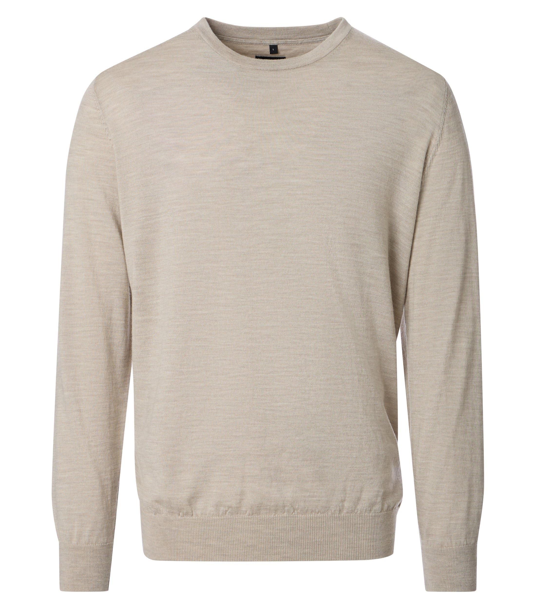 VENTI Pullover uni Beige Merinowolle Rundhals Langarm