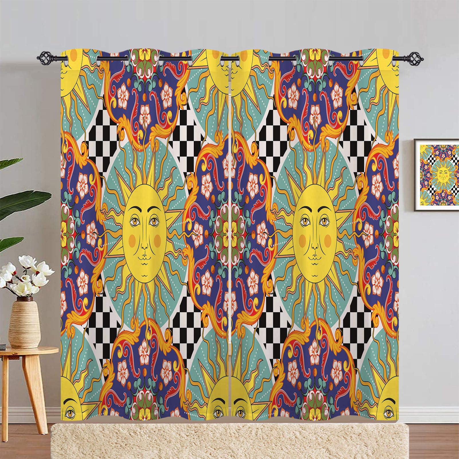 ANHOPE Mandala Curtains Eyelet 80% Blackout Room Darkening Curtains with Colorful Ethnic Bohemia Sun Print Pattern Thermal Insulated Window Drapes for Bedroom Living Room 55 x 72 Inch Drop 2 Panels