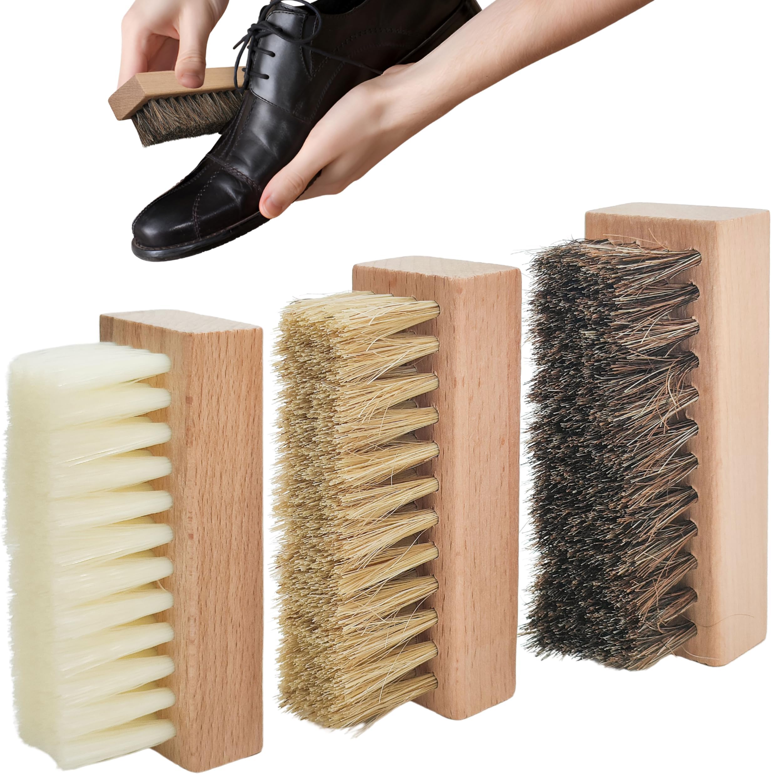 3 Small Shoe Cleaning Brush Set, Boots Sneaker Shoes Cleaner with Nylon, Boar and Horsehair Bristles, Polish Cleaning Brush for Leather, Suede, Canvas, Textile, Bags and Accessories