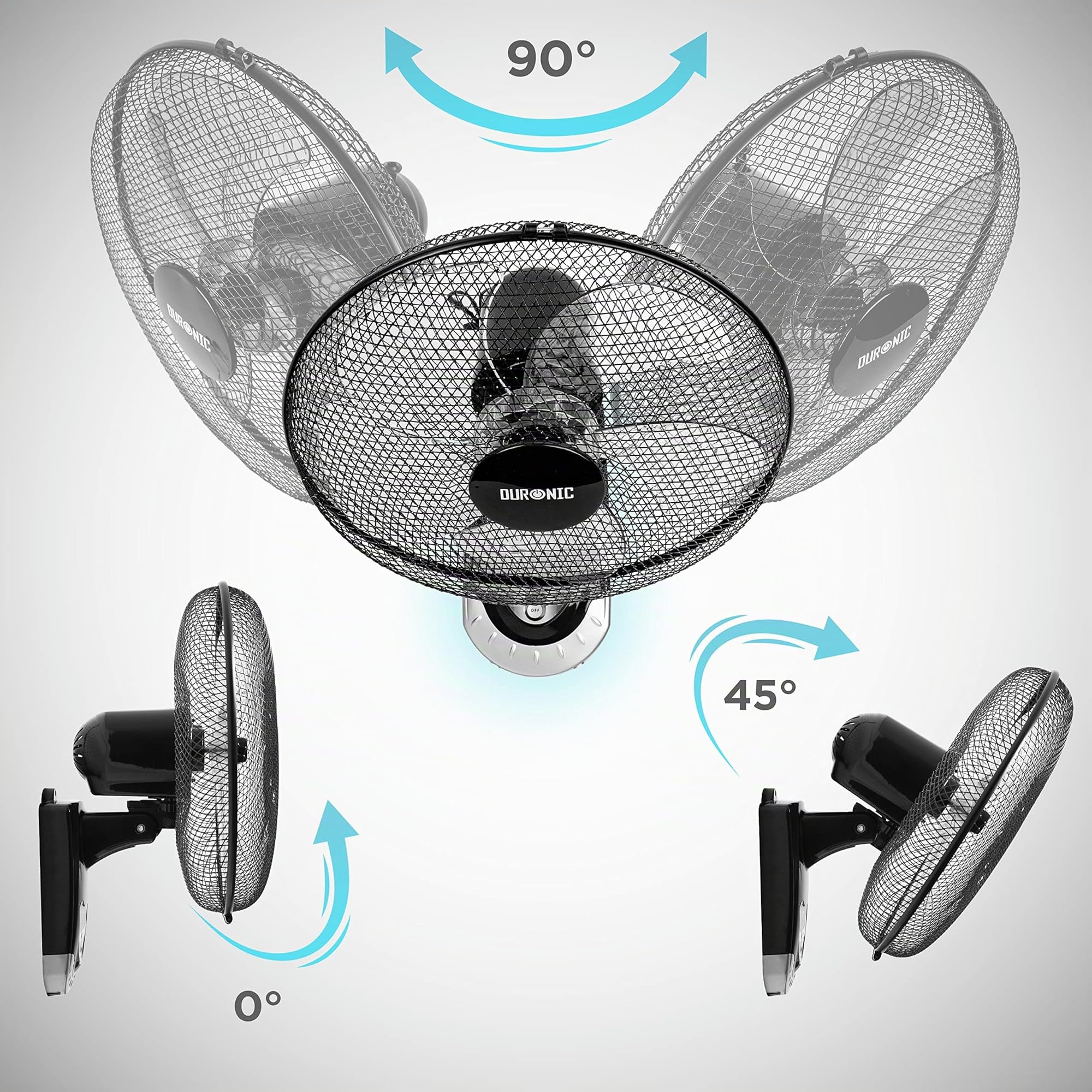Duronic FN55 BK Ventilateur mural 60W | 5 Pâles de 40cm | Tête oscillante avec minuteur | 3 Vitesses | Télécommande | Moteur puissant et silencieux | Support mural coulissant démontable à la volée
