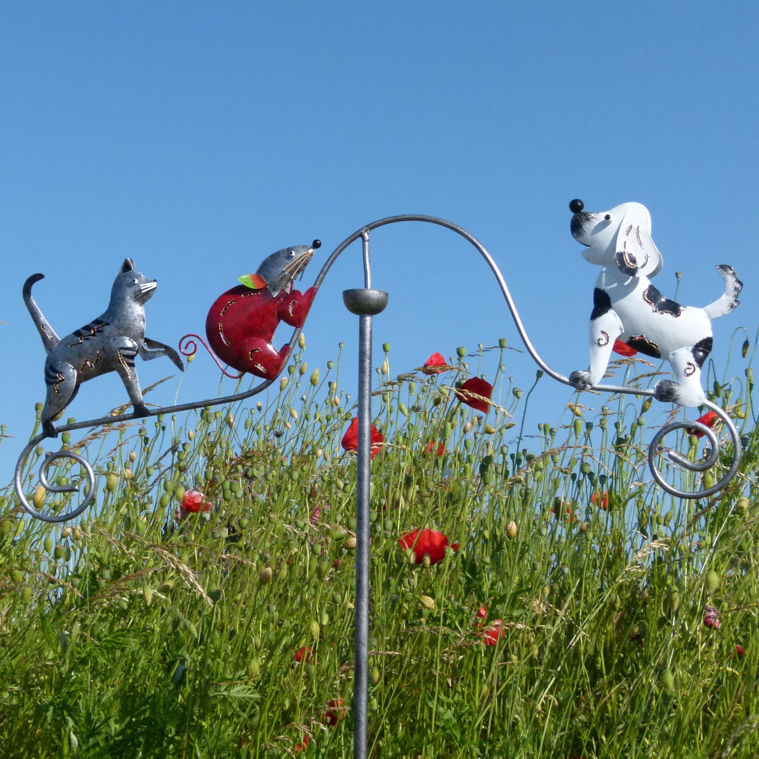 Pommerntraum ®| Windspiel Metallwindspiel Hund Katze Maus Gartenstecker | Gartendeko Balkondeko Gartenkunst Gartenpendel Hund Katze Maus Hundedeko Katzendeko Mäusefigur Tierfigur (HUND KATZE MAUS)