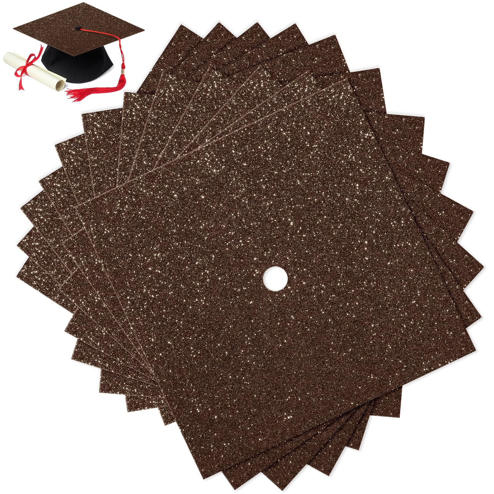 Gersoniel 12 Sheets Glitter Construction Paper for Grad Caps 10" x 10" 250 GSM Cardstock Graduation Hat Decorations for DIY Grad Caps Toppers Craft (