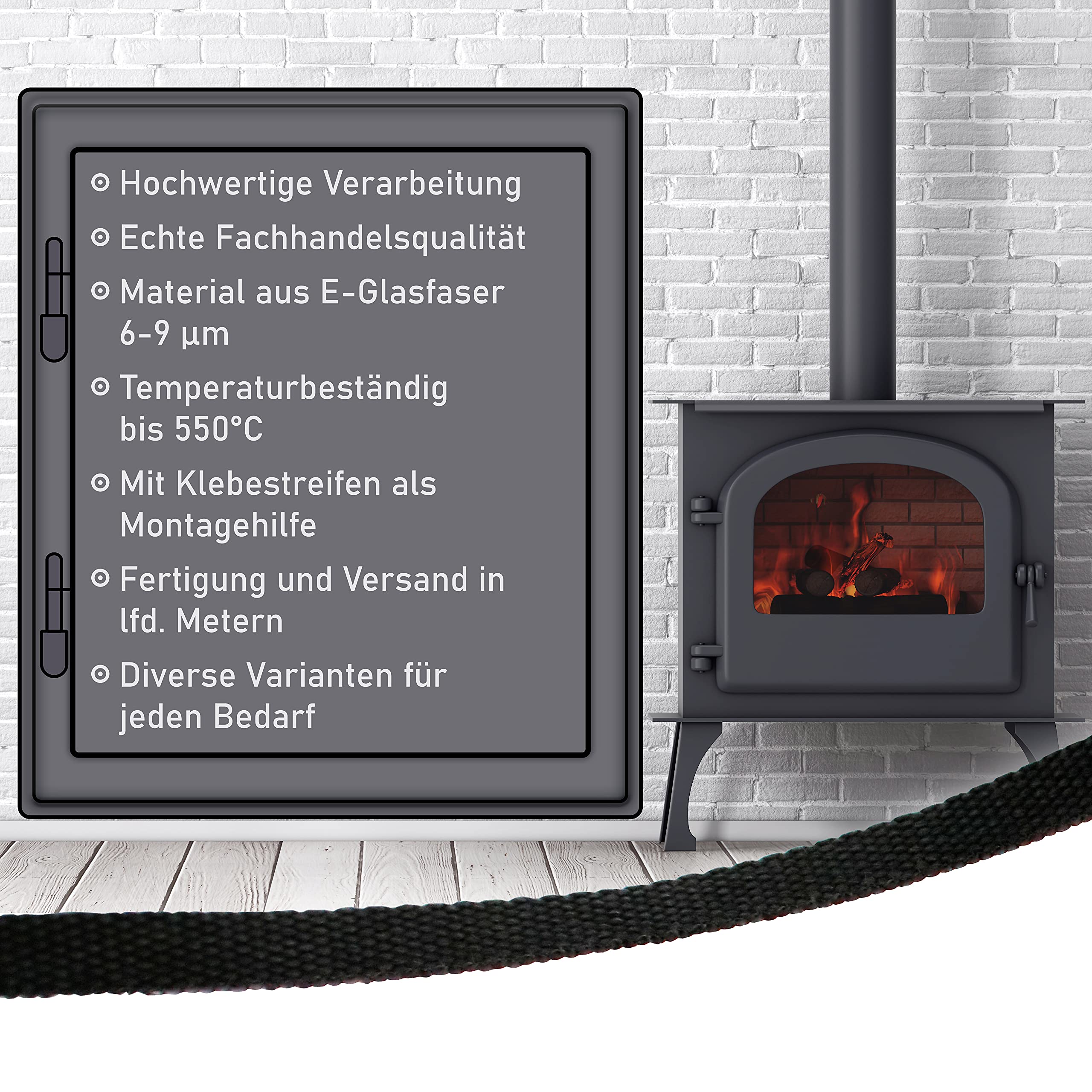 Ruban Adhésif Plat De Remplacement Pour Vitre De Poêle 8 Mm X