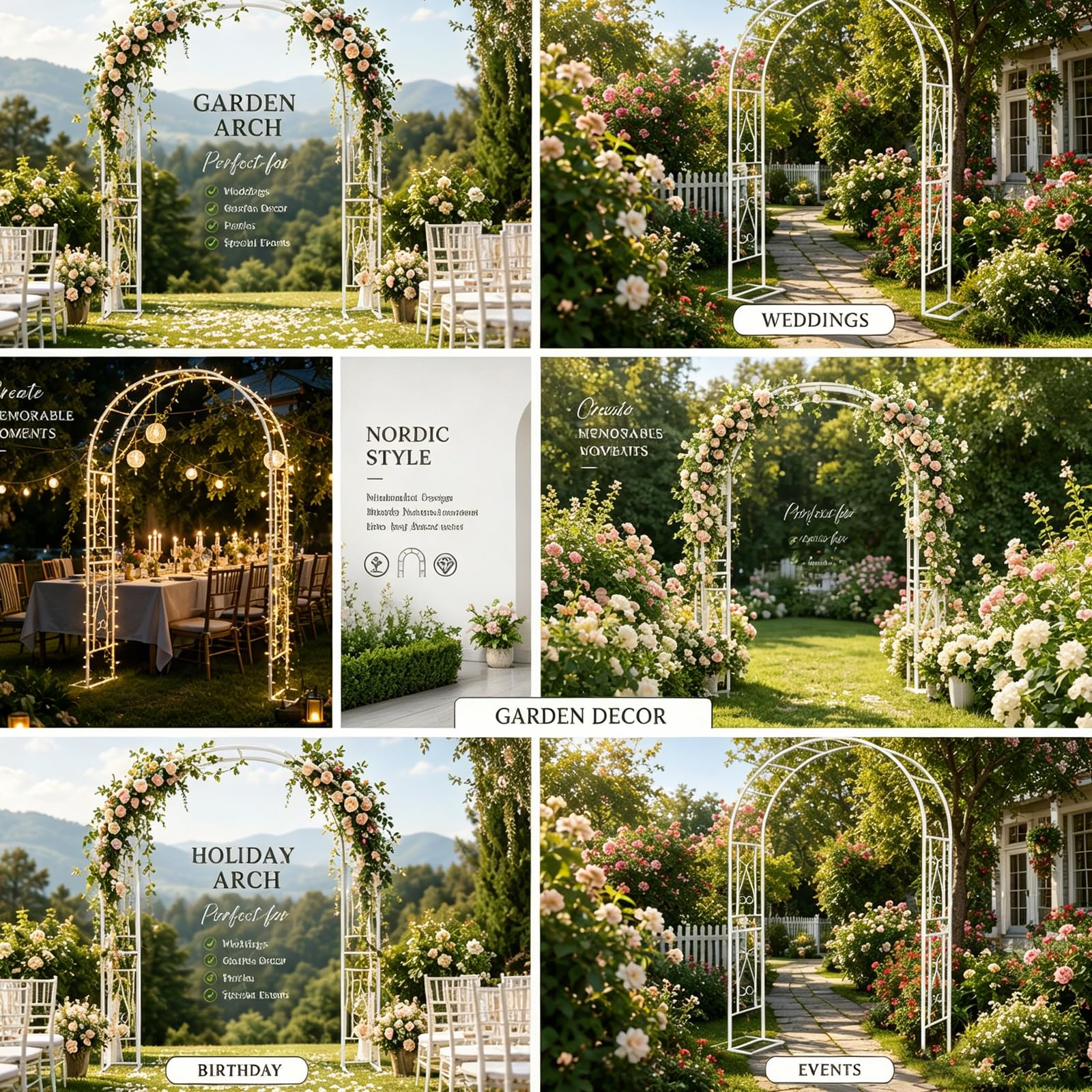 Rosenbogen,Gartenbogen aus Metall,Garten Dekoration mit Sockel, Tragbarer Blumengirlanden Rahmen für Party, Hochzeitsdekoration Outdoor(L180xW40xH230cm)