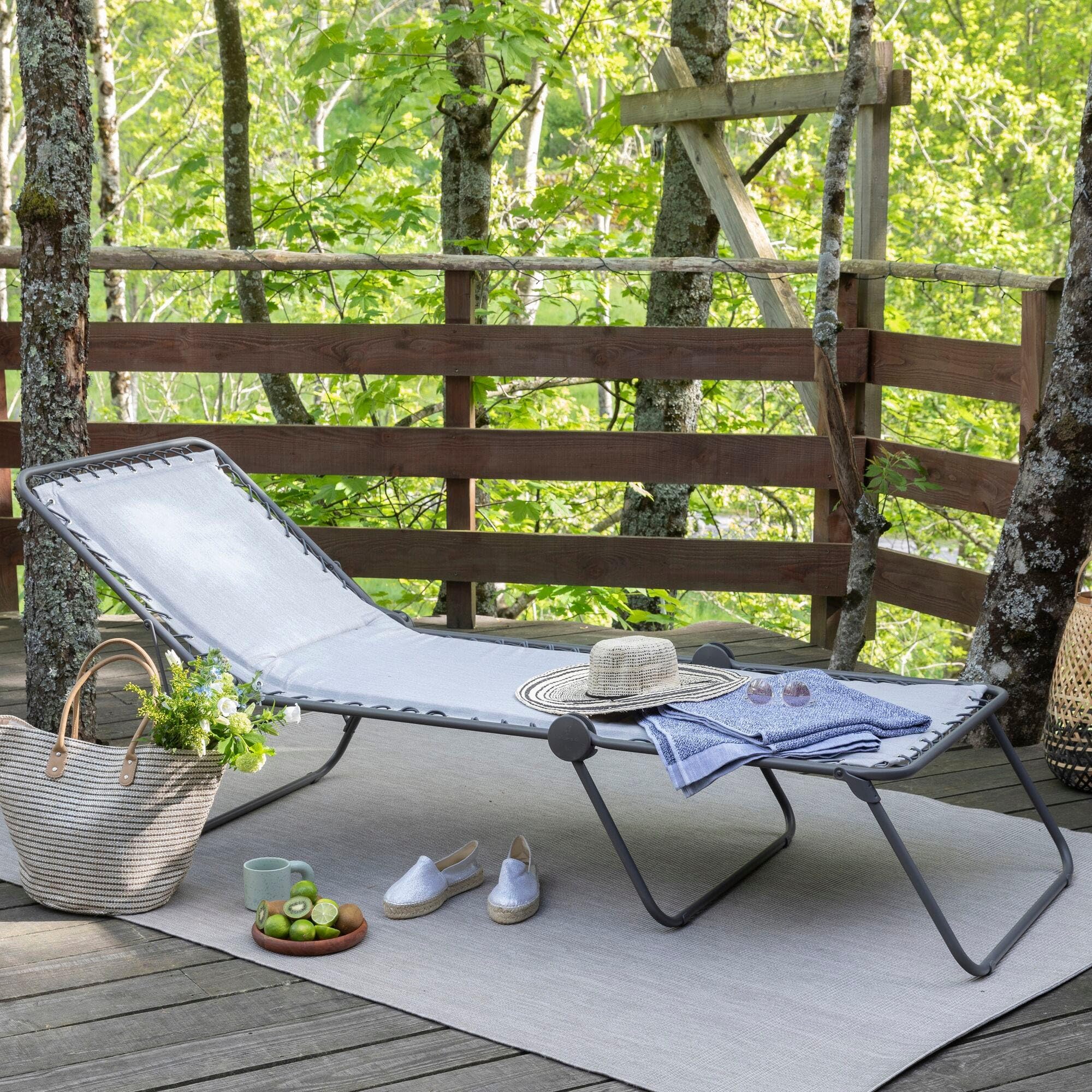 Lafuma MOBILIER - Gepolsterte Klappbare Sonnenliege/Gartenliege - Siesta L - LightComfort® - Grau Ombre LFM5262_9929-5 Jahre Garantie