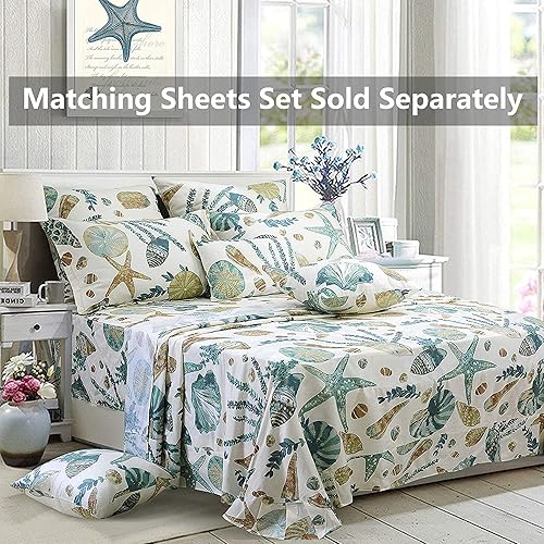 Miniatura 7 de FADFAY Juego de edredón de playa tamaño individual, 3 piezas, edredón de verano costero oceánico, 100% tela de algodón con relleno interior de