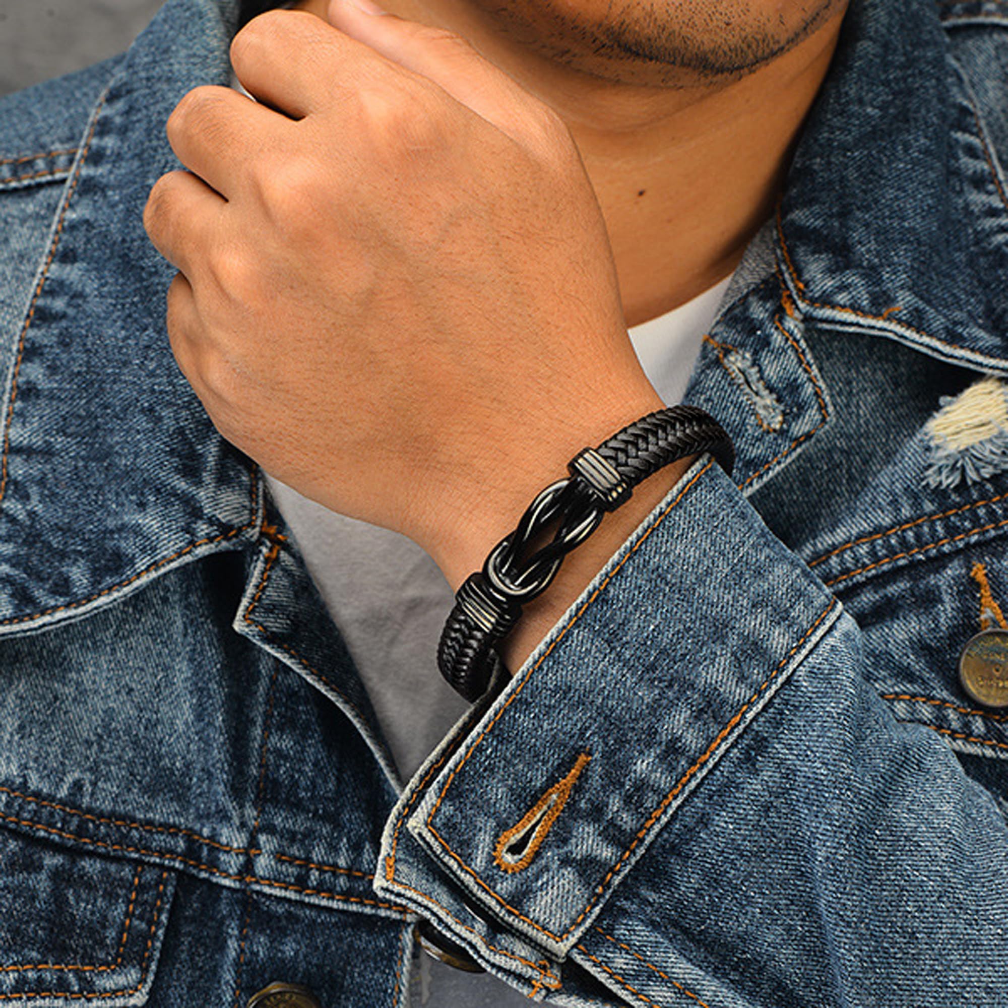 Pulsera de urna para cenizas humanas, pulsera de cuero con nudo de cremación, pulsera de acero inoxidable para recuerdo, joyería para hombres, Acero inoxidable, No es una piedra preciosa 6