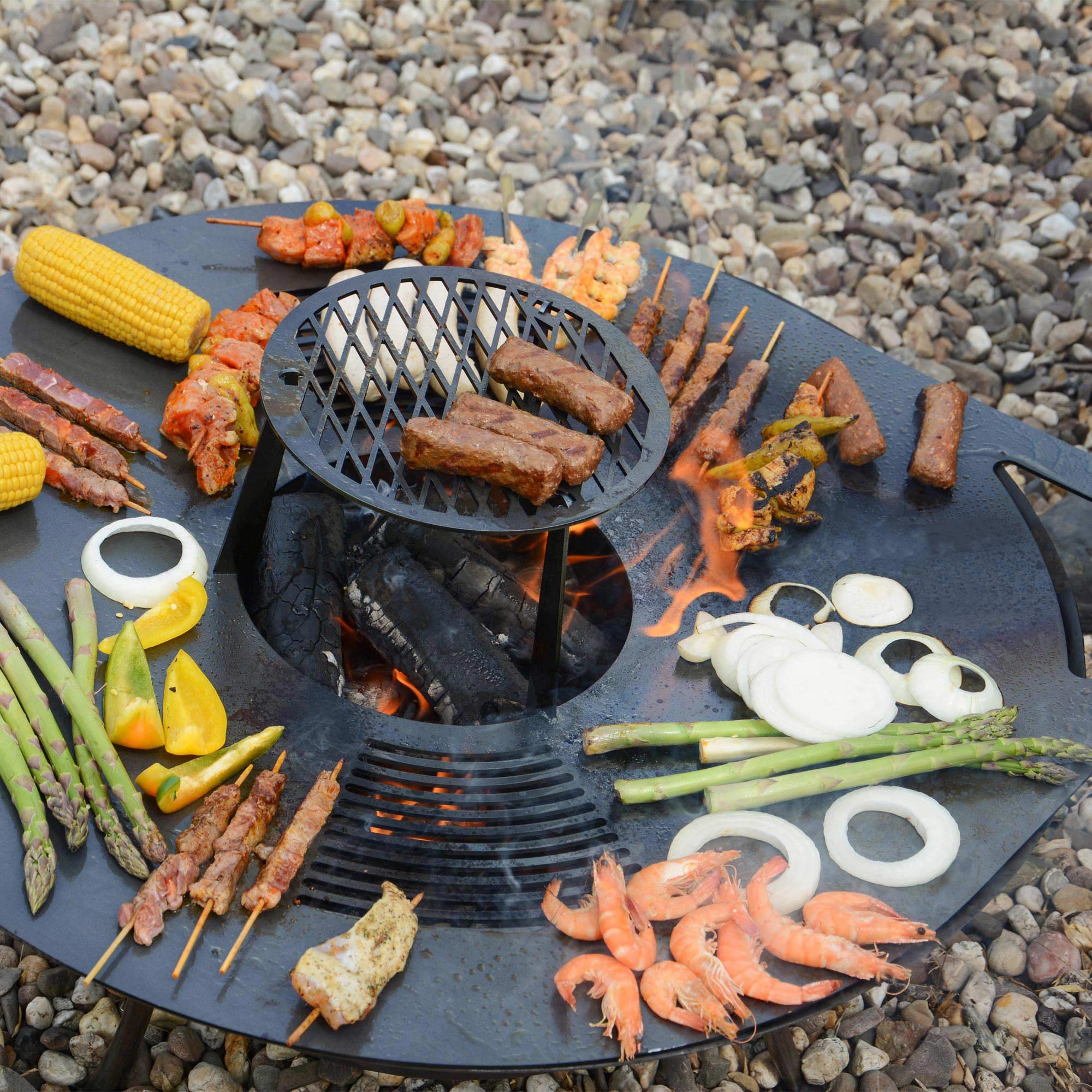 UNUS Plaque de grillage ronde, plaque de Barbecue en acier, plancha à grillades, plat de cuisson diamètre 80cm