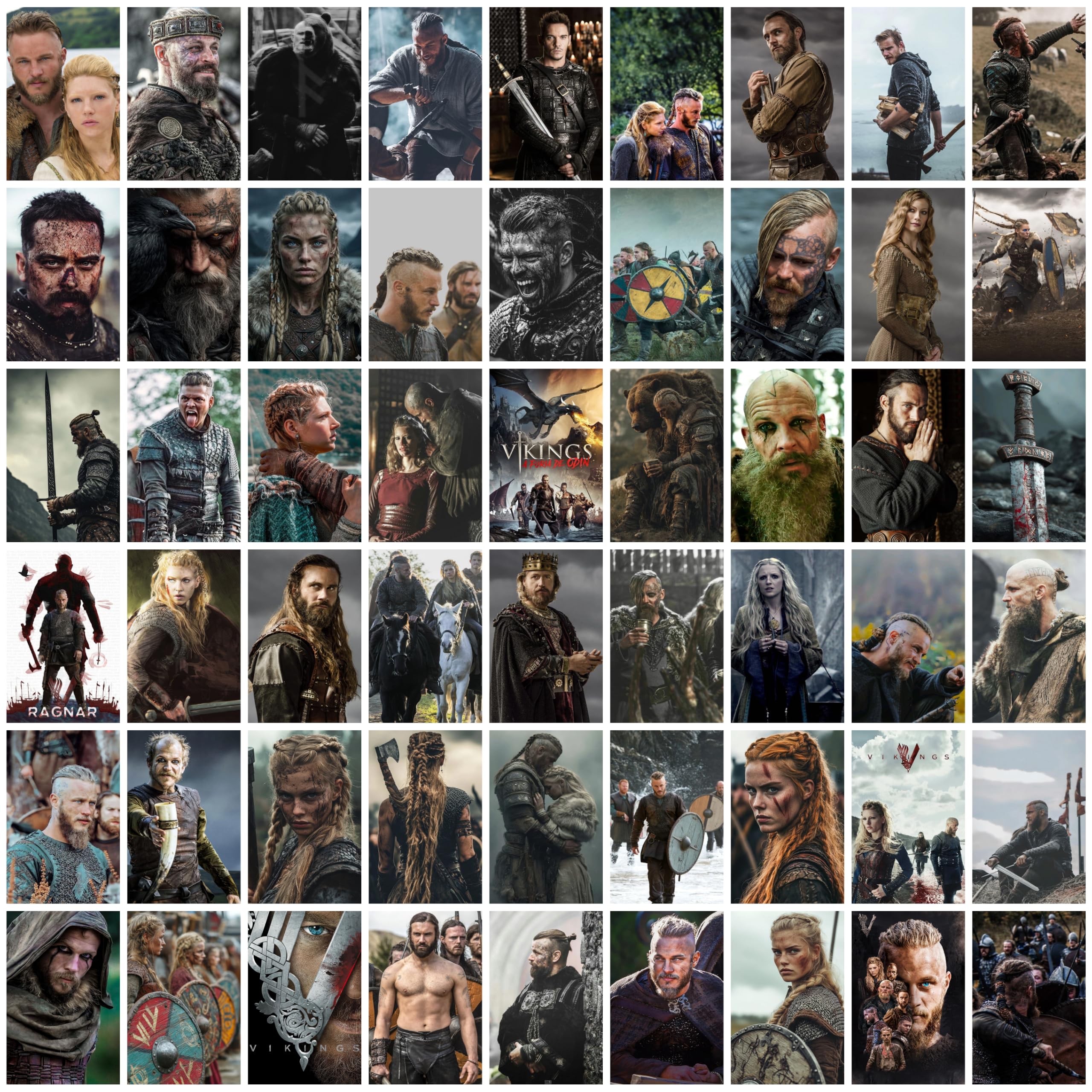 Vikings Posters Set of 54 – 4x6 Inch Historical Drama Wall Art Prints | Norse Warriors, Epic Battles & Dark Aesthetic Room Decor Wall Collage Kit