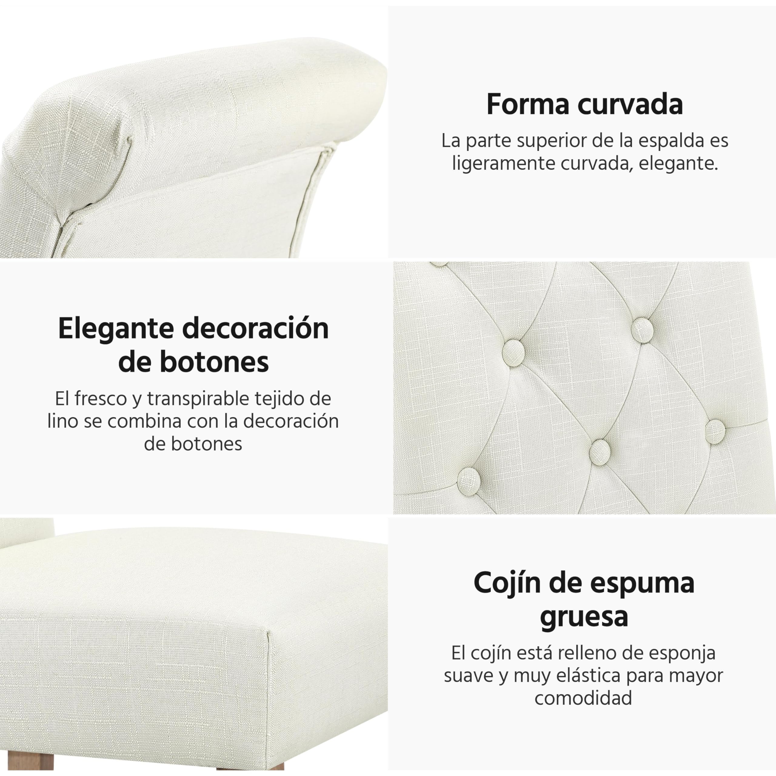 Yaheetech Set de 4 Piezas Silla de Comedor Clásico Patas de Madera Tapizadas en Beige Ergonómicas y Robustas