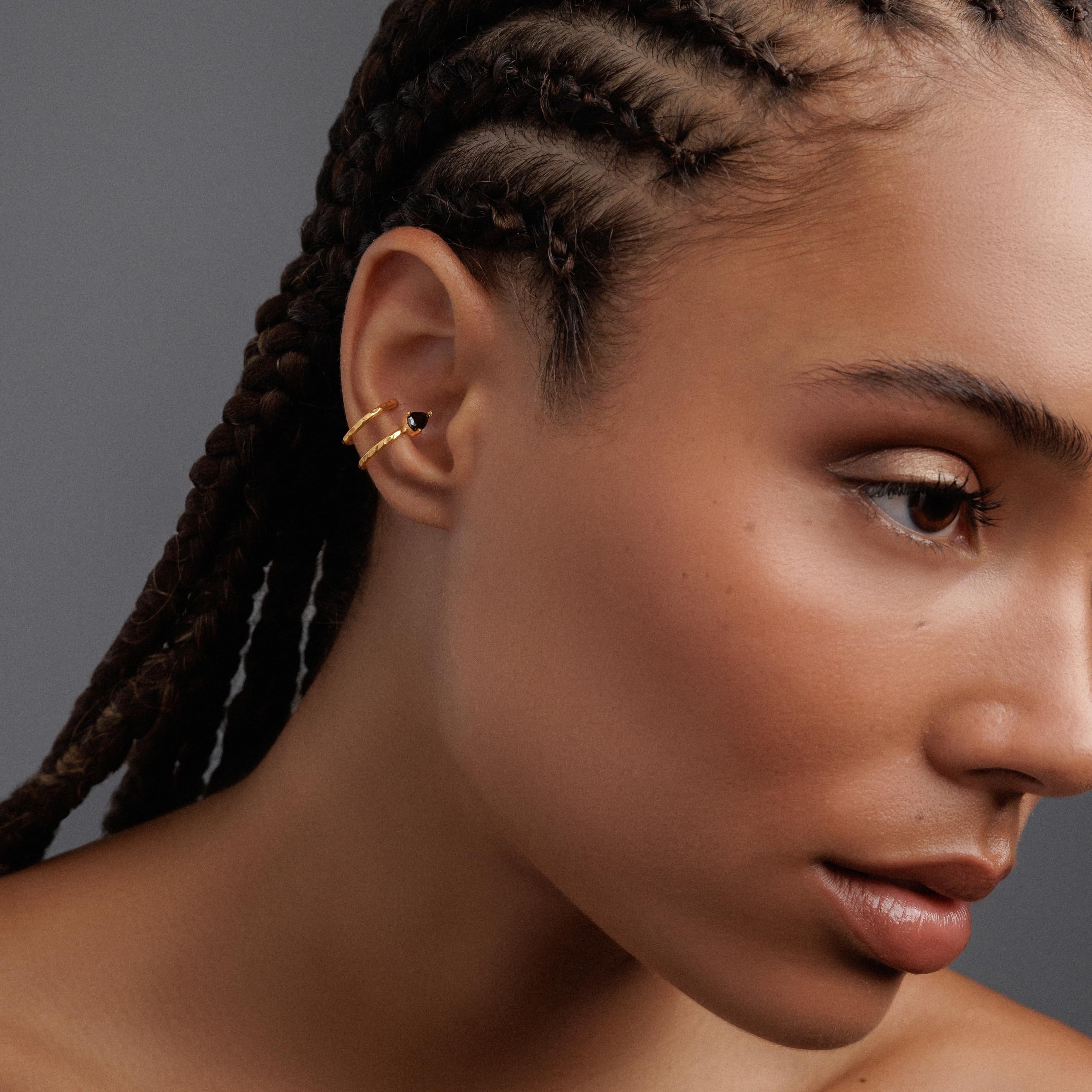 Podwójny Ear Cuff bez przekłucia - Srebro 925 Rodowane - Z niebieską cyrkonią - Iluzja 2 kółek - Bez niklu Hipoalergiczny - Pojedynczy na Prawe Ucho - Handmade by Emmanuela