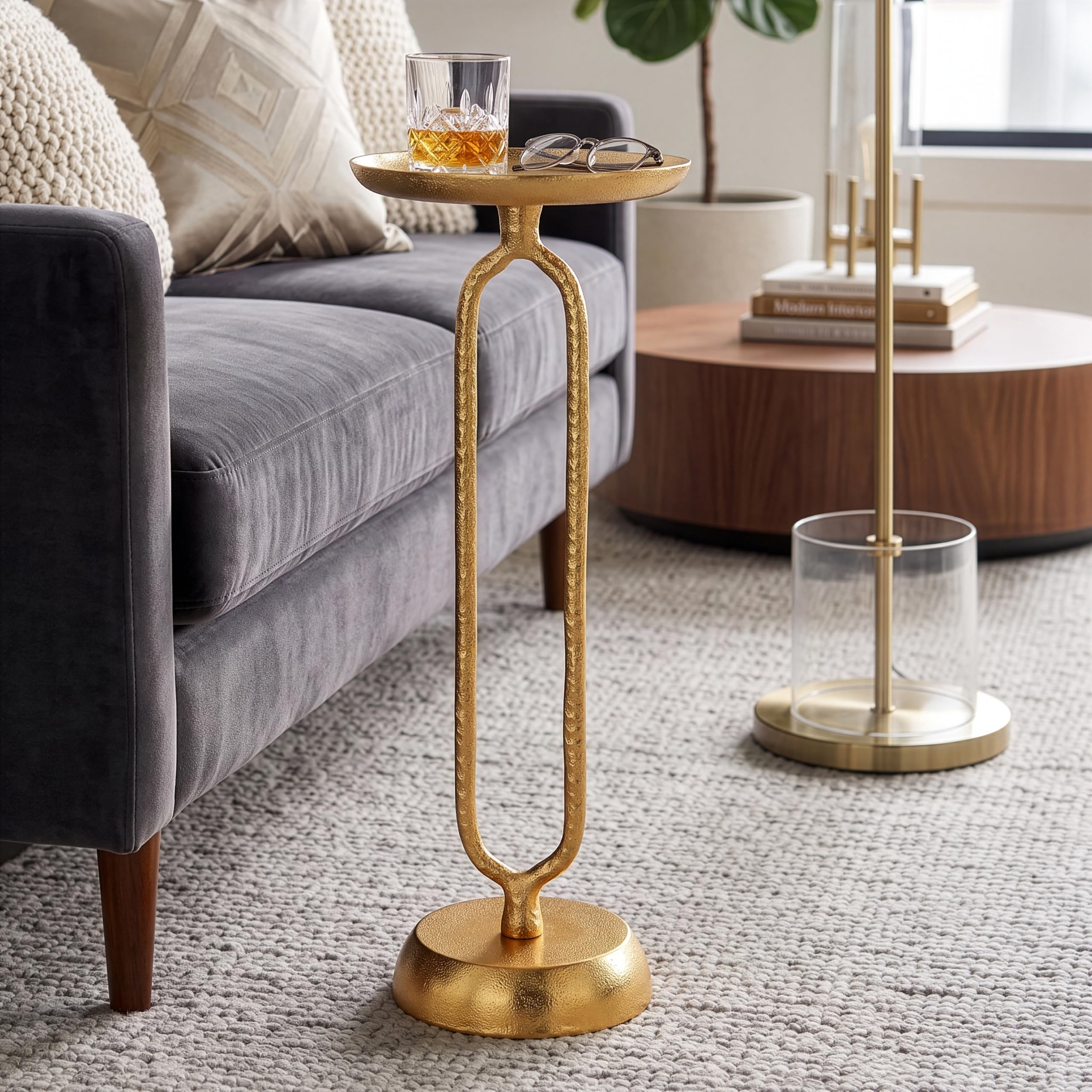 Brings Loop Side Table for Living Room Bedroom Home Decor Coffee Table Bedside Table and End Table Gold (Standard)-image-8