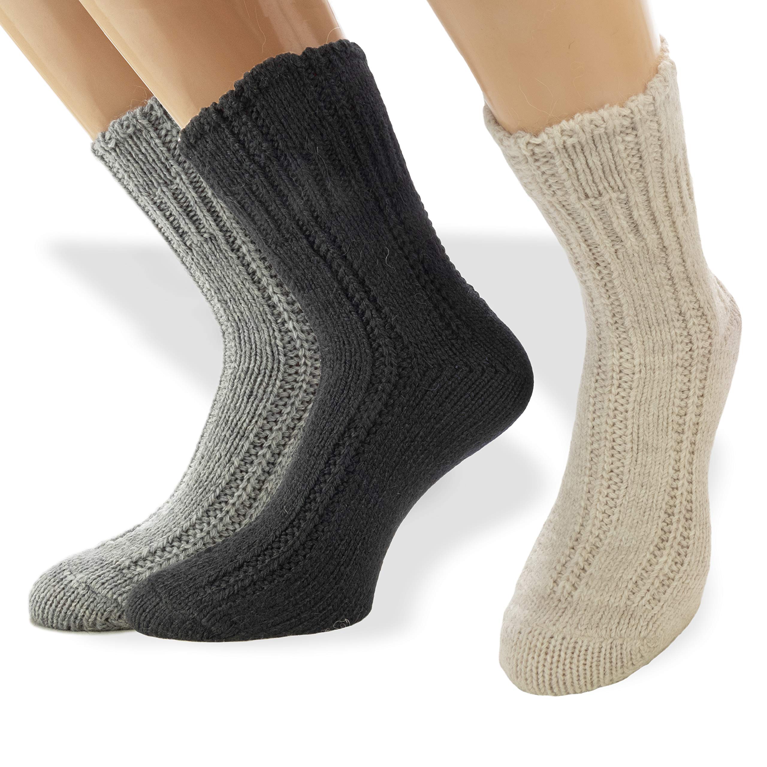 3 Pairs - Trendy women's socks - ALPACA LOLA Collection - soft and warm, in assortment in Black, Pearl and Beige colors (6-8)