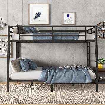 Adult Heavy Duty Bunk Bed, Metal Double XL Extra Large Bunk Bed with Safety Railing and Ladder, Used for Dormitories, Bedrooms, and Guest Rooms Black, Extra Large Double bunk Bed