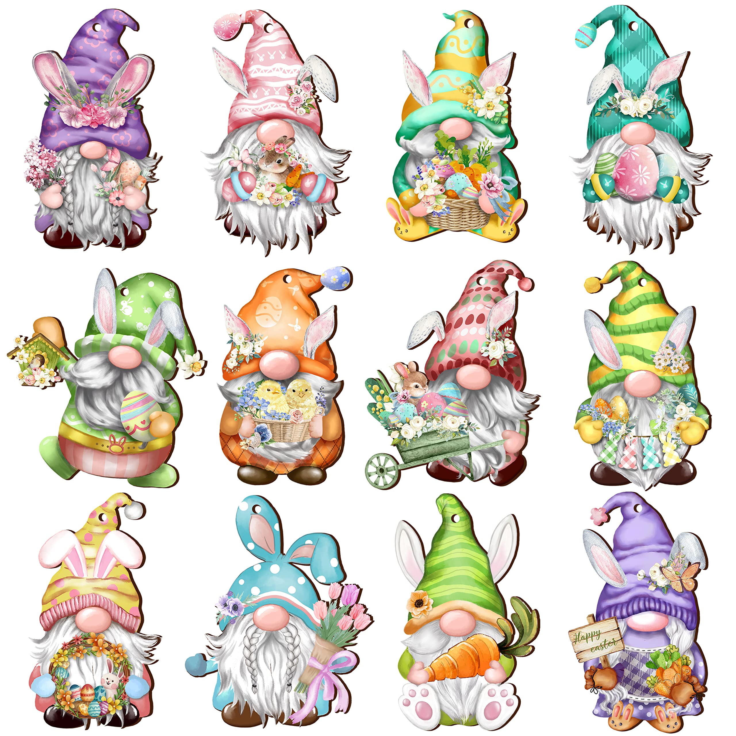 24 Pieces Easter Wooden Gnome Hanging Ornaments, Wood Hanging Decor for Easter Spring Tree Decoration Gnomes Bunny Doll Wooden Hanging Craft Easter Party Supplies Home Decor