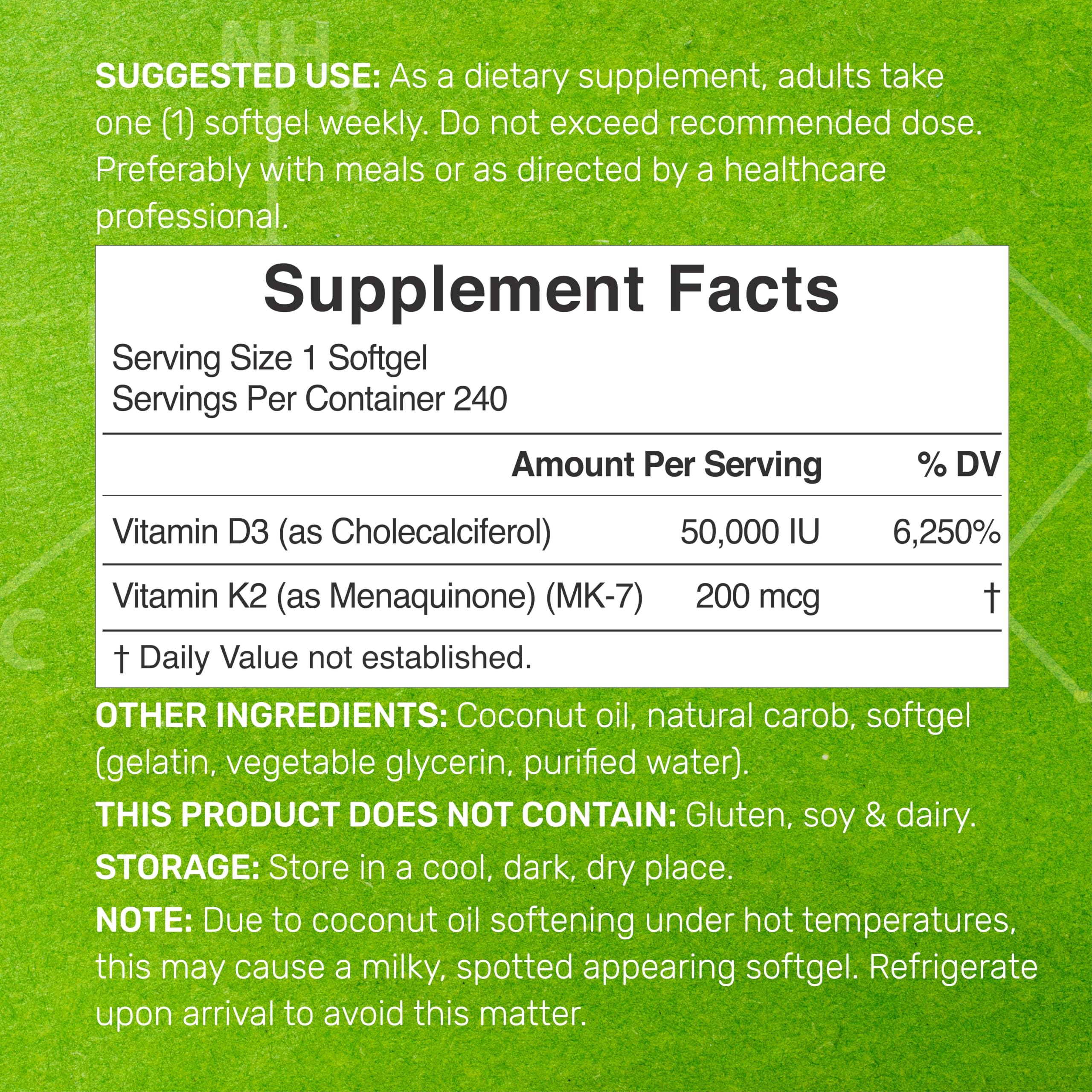 DEAL SUPPLEMENT Vitamin D3 50,000 IU + K2 MK7 200mcg Softgels, 240 Count | 2-in-1 Complex with Virgin Coconut Oil | Supports Heart, Bone, Teeth & Immune Health | Easy to Swallow* — Amazon image 2