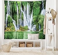 Vista 62 de Lunarable Tapiz costero, tumbonas y mar Caribe bajo el parasol naranja, imagen de vacaciones de luna de miel, decoración de tela para colgar