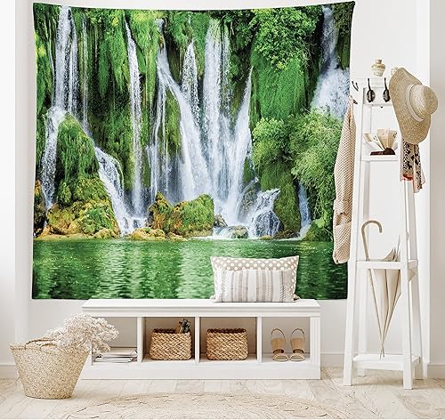 Miniatura 62 de Lunarable Tapiz costero, tumbonas y mar Caribe bajo el parasol naranja, imagen de vacaciones de luna de miel, decoración de tela para colgar