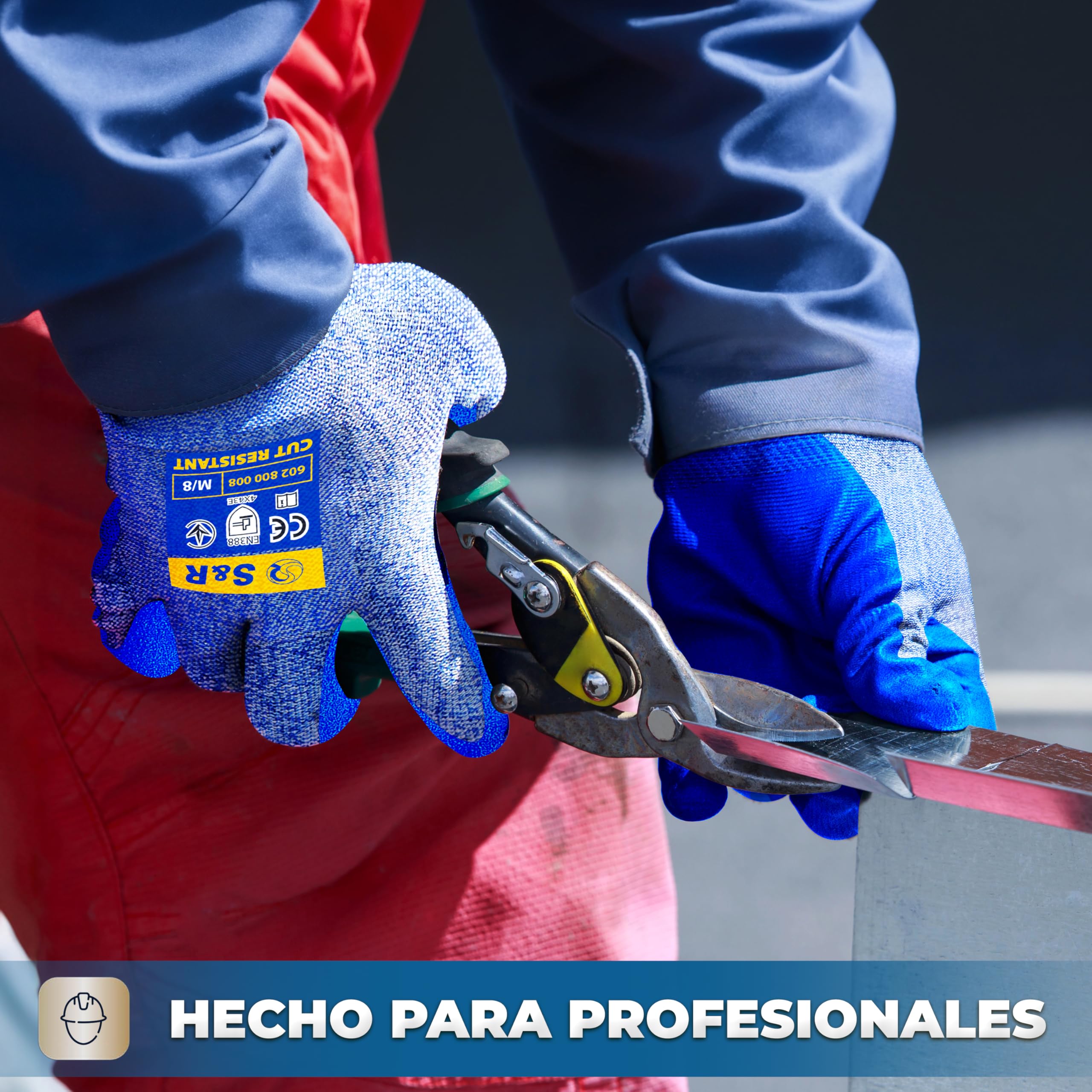 S&R 3 PARES Guantes Anticorte Nivel 5. Guantes de Trabajo Talla L/9 para Jardinería/Cocina. Tejido de Tungsteno y Nitrilo