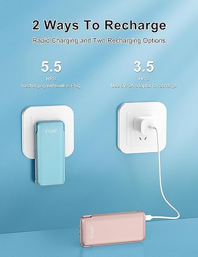 Miniatura 5 de TG90 Paquete de 2 baterías de 10000 mAh con cables integrados y enchufe de pared de CA, cargador de teléfono externo compatible con dispositivos