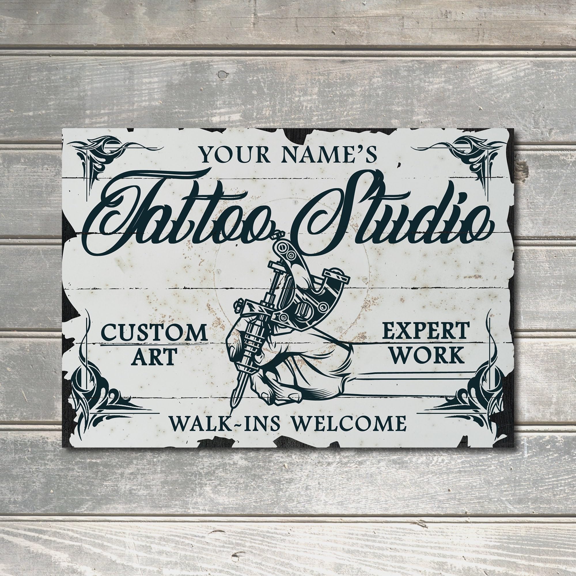 My Pixel Print Metal Personalised Custom Tattoo Sign Personal Shop Gift Artist Decor Plaque