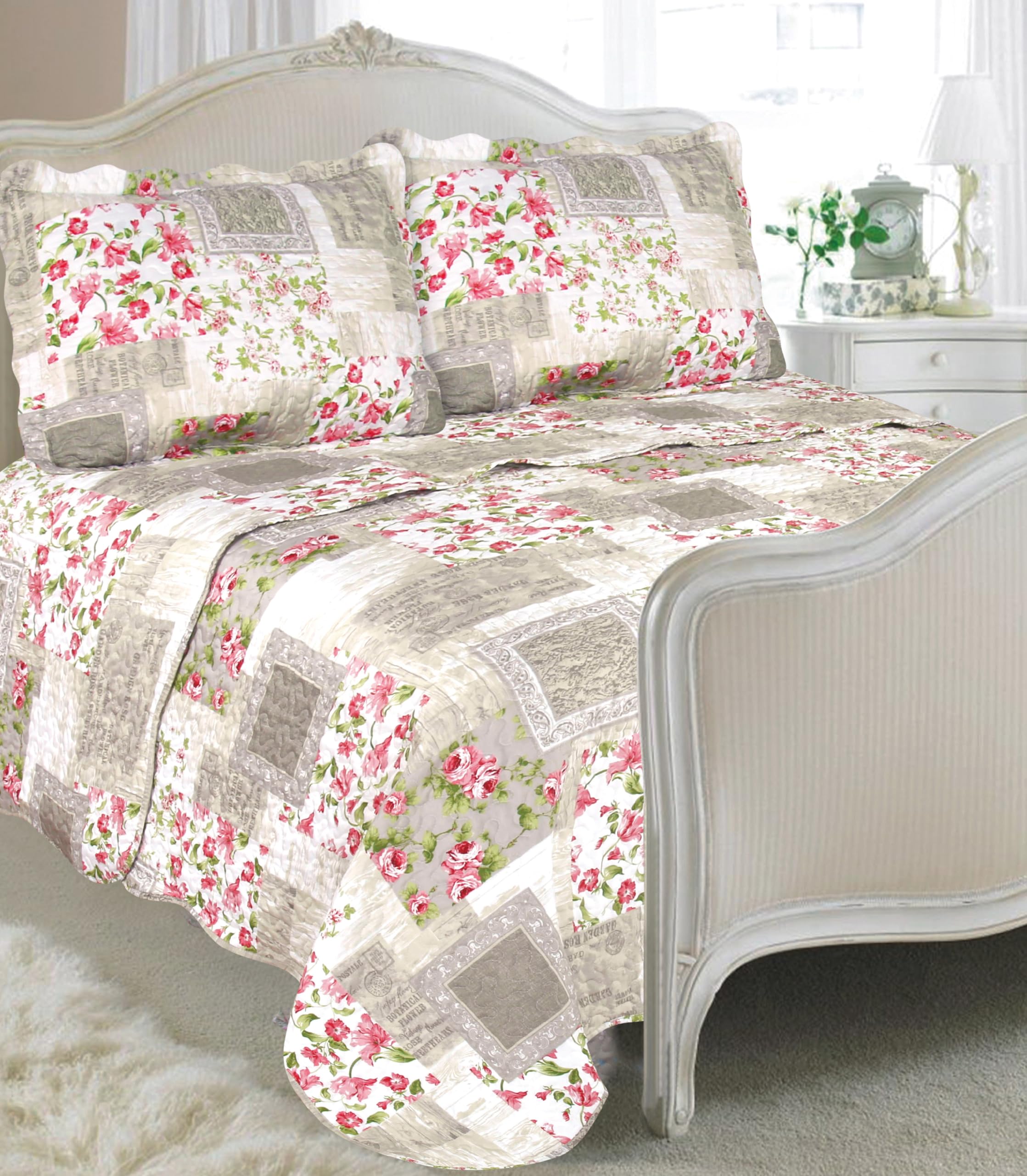 Value Comfort Home Foral Patchwork Vintage Country Cottage Style Bedspread Coverlet Quilt Bed Throw Including Pillow Shams Covers (Nebraska)