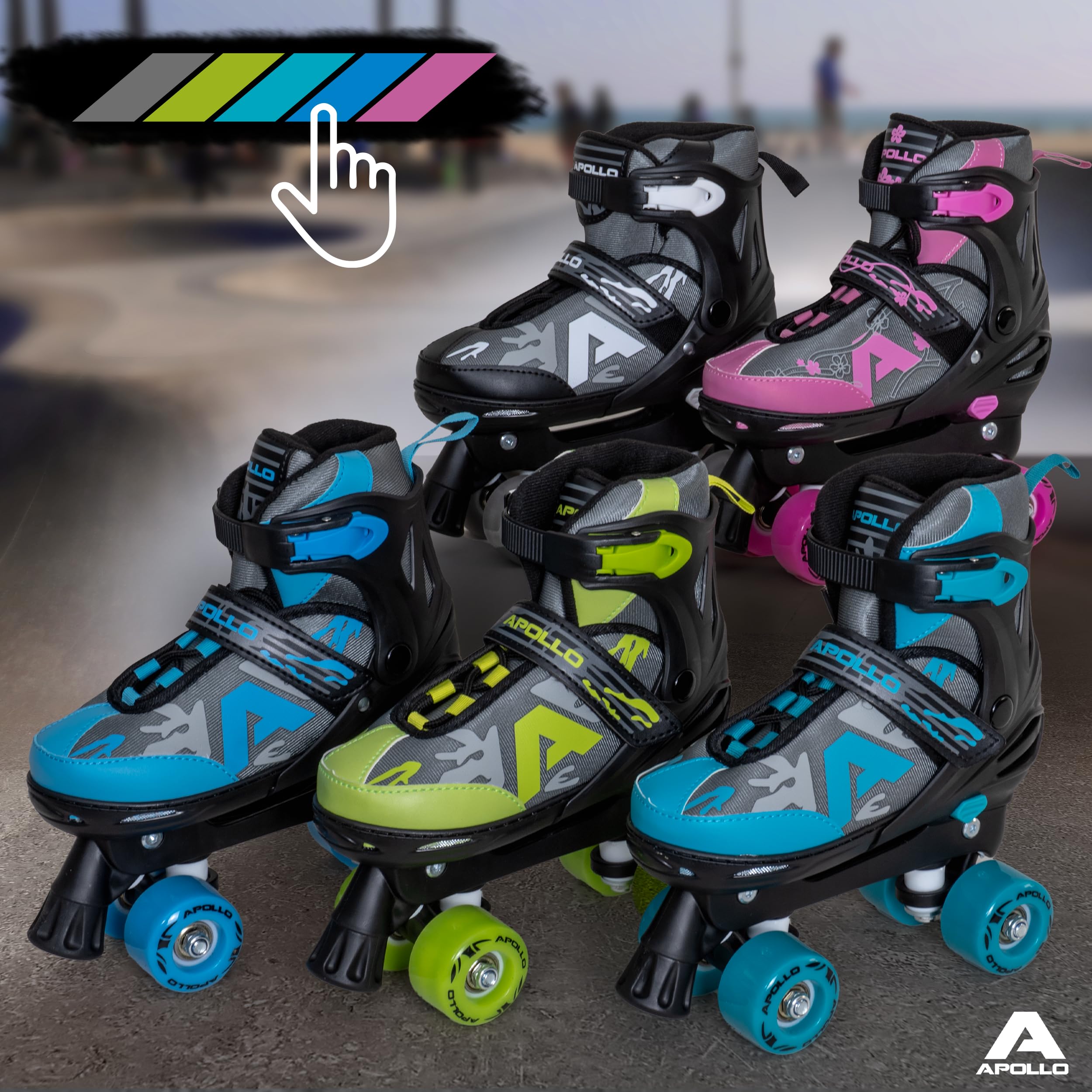 Apollo Champion Regolabile Quad Skate – Pattini a rotelle regolabili per bambini, comodi e regolabili, per ragazze e ragazzi, taglie 31-42