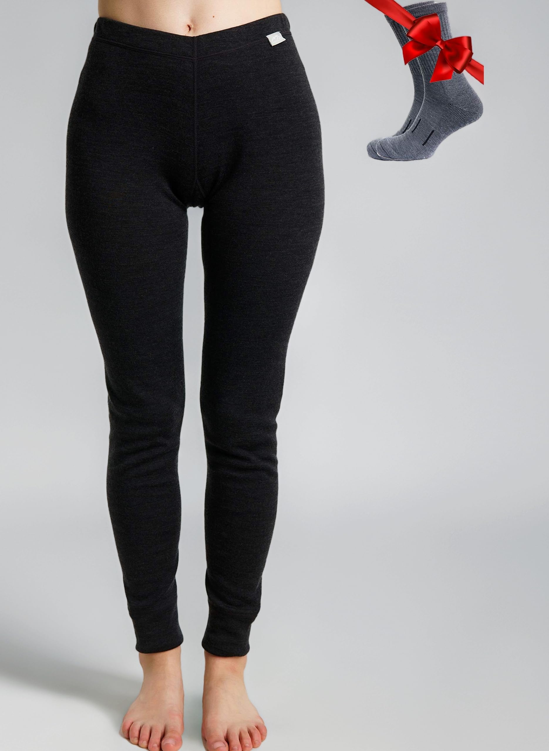 100% Merino Wool Base Layer Womens Leggings, Thermal Underwear + Wool Socks