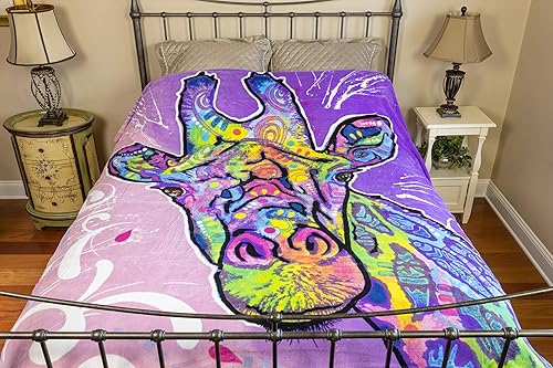 Miniatura 4 de Dawhud Direct Manta de forro polar de jirafa colorida para cama de 75 x 90 pulgadas, manta de jirafa de Dean Russo tamaño Queen para adultos y