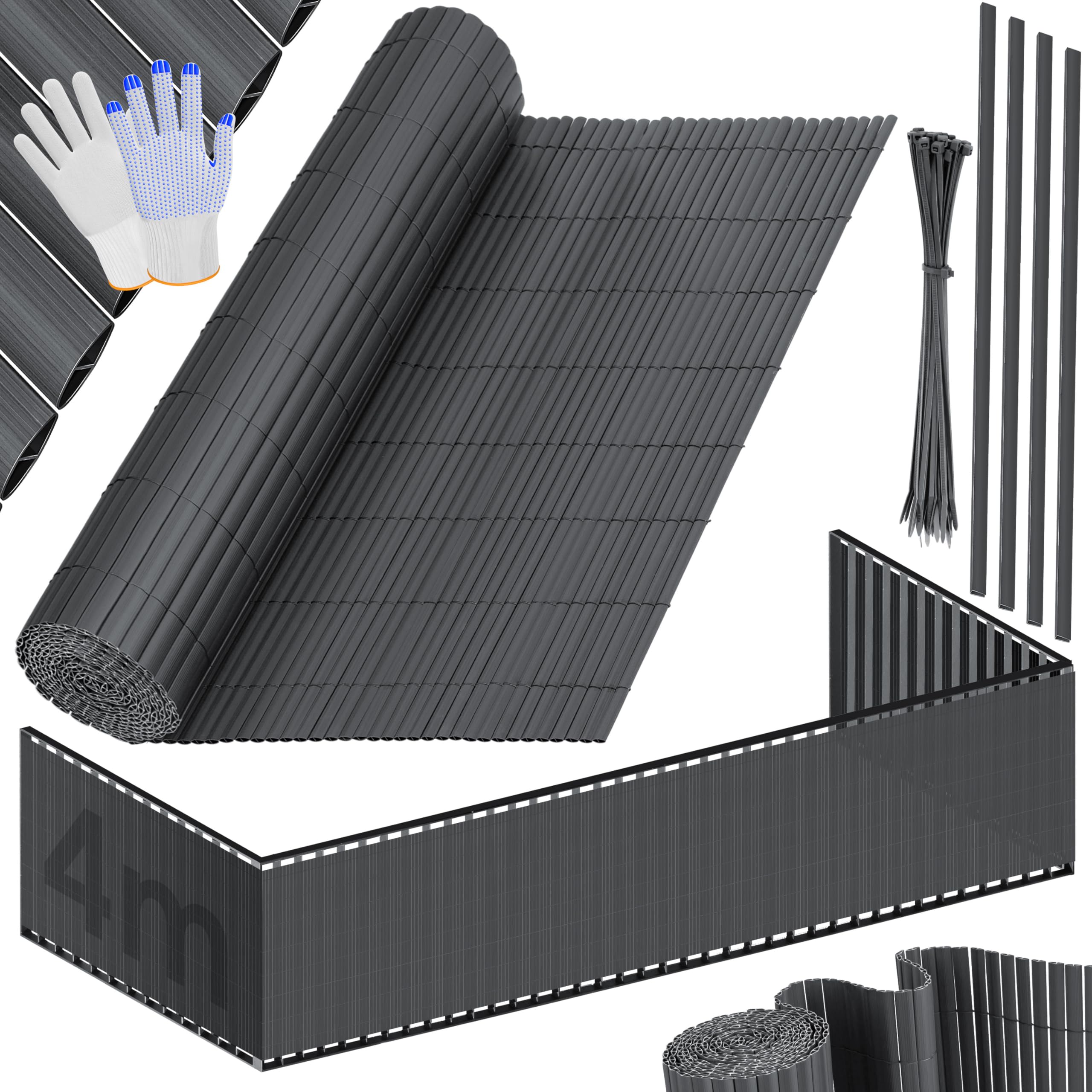 PVC Sichtschutzmatte – 90 X 400 Cm, Anthrazit | Inkl. Kabelbinder | Witterungsbeständig Für Garten, Balkon, Terrasse | Einfach Zu Kürzen