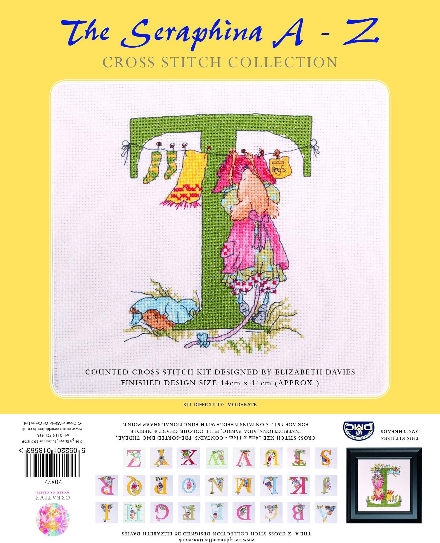 The Seraphina Collection Alphabet "T" Counted Cross Stitch Kit